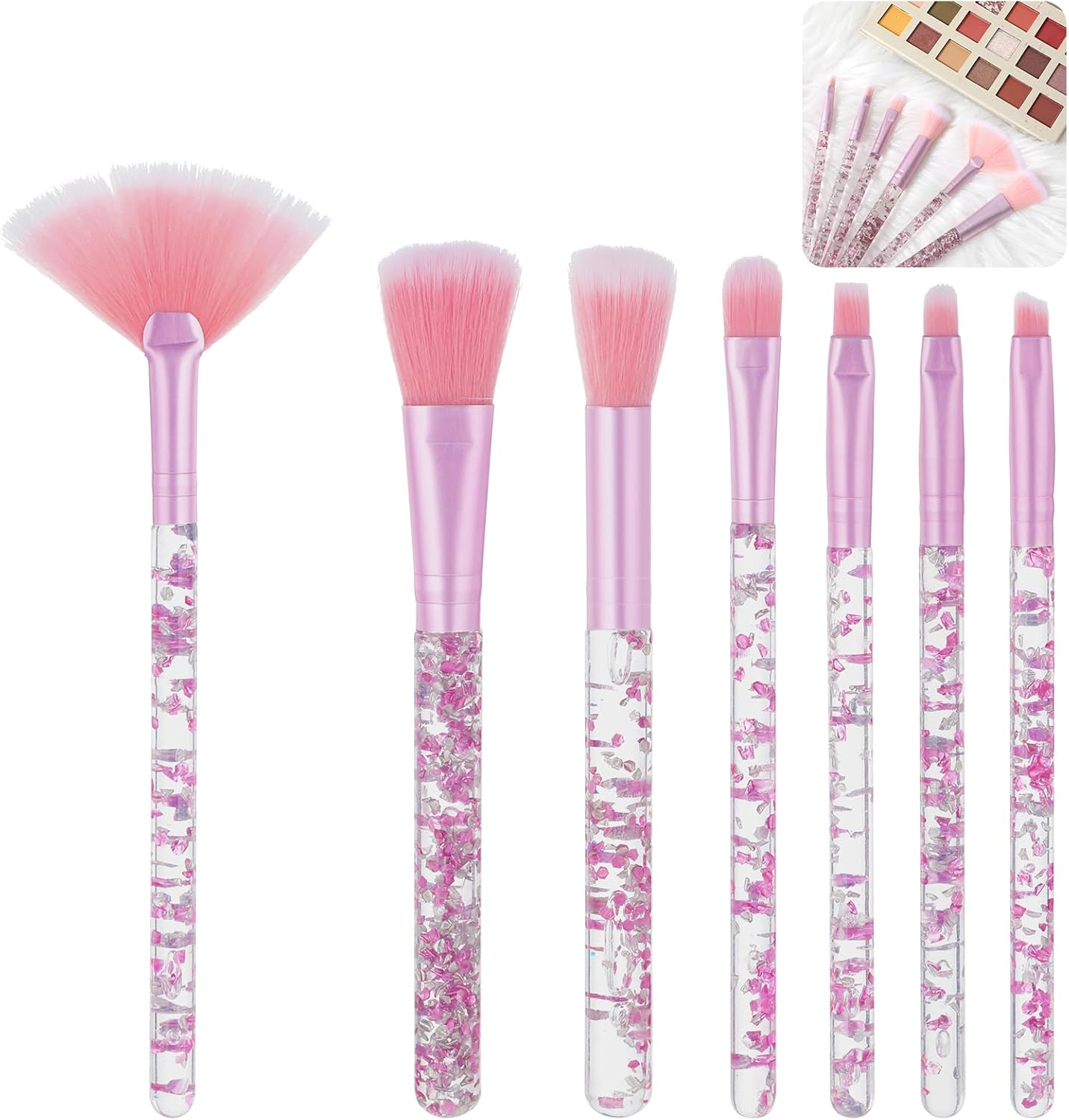 Makeup Brush Set, 7 Pcs Makeup Brushes Crystal Glitter Make up Brushes Cute Synthetic Bristles Make up Brush Set for Eyeshadow Blush Concealer Lipstick Foundation Application (Pink) image number 4
