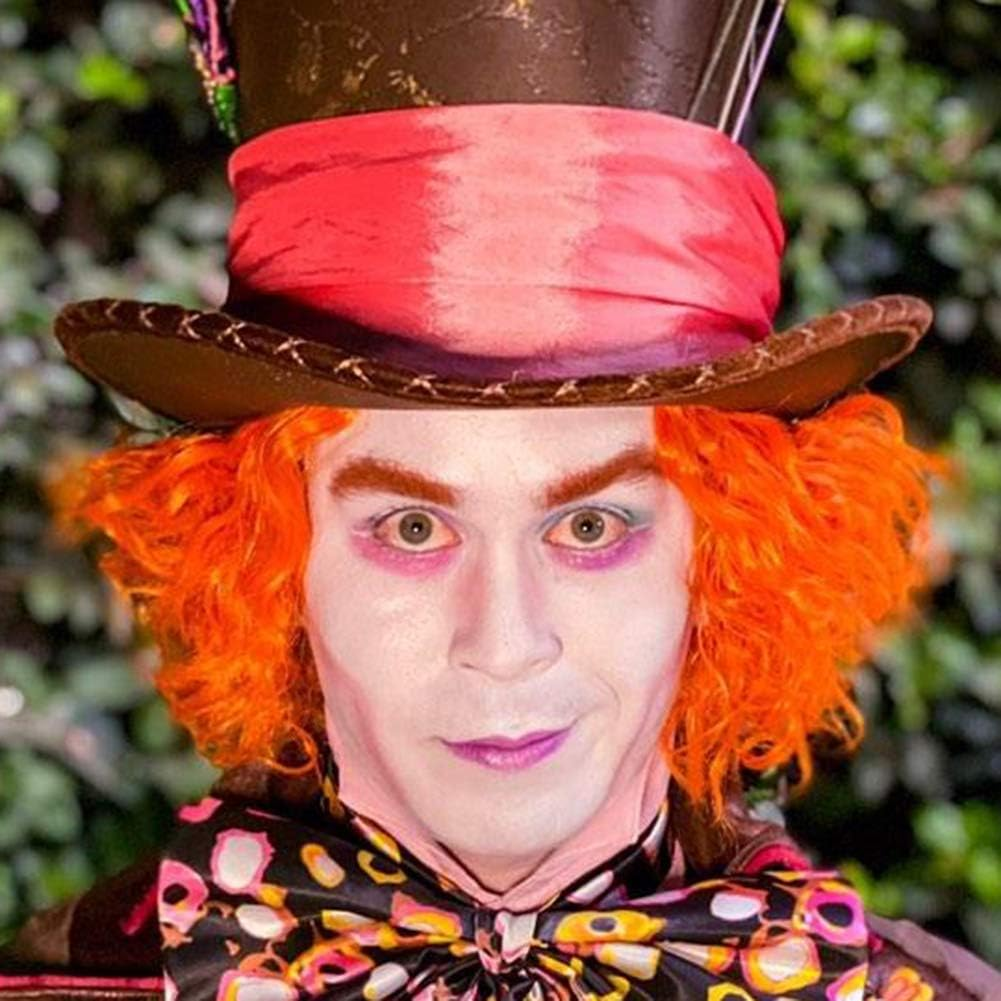 Morvally Mad Hatter Short Fluffy Messy Curly Hair Costume Cosplay Hlloween Party Orange Wigs image number 3