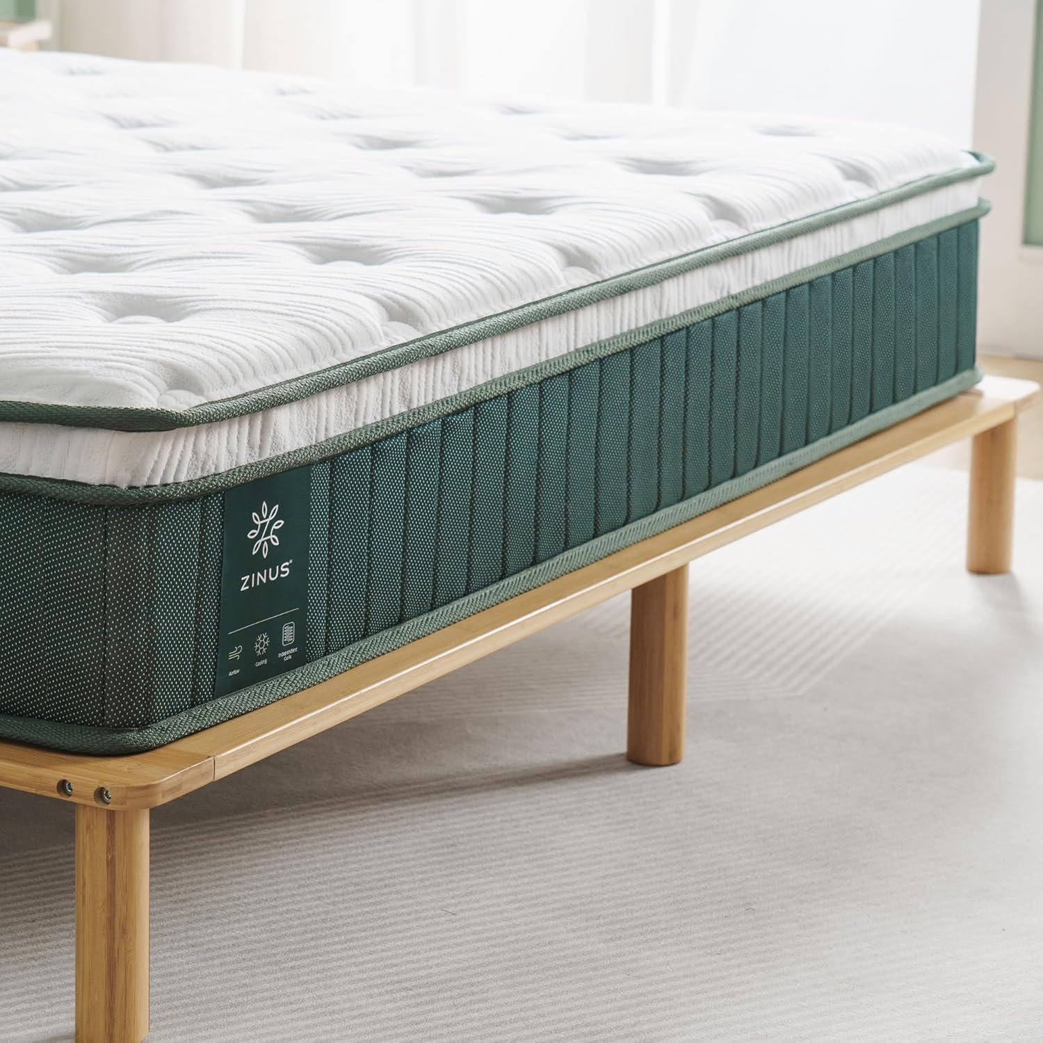 Zinus Queen Cooling Mattress, Green Premium Pocket Spring Euro Top 25Cm