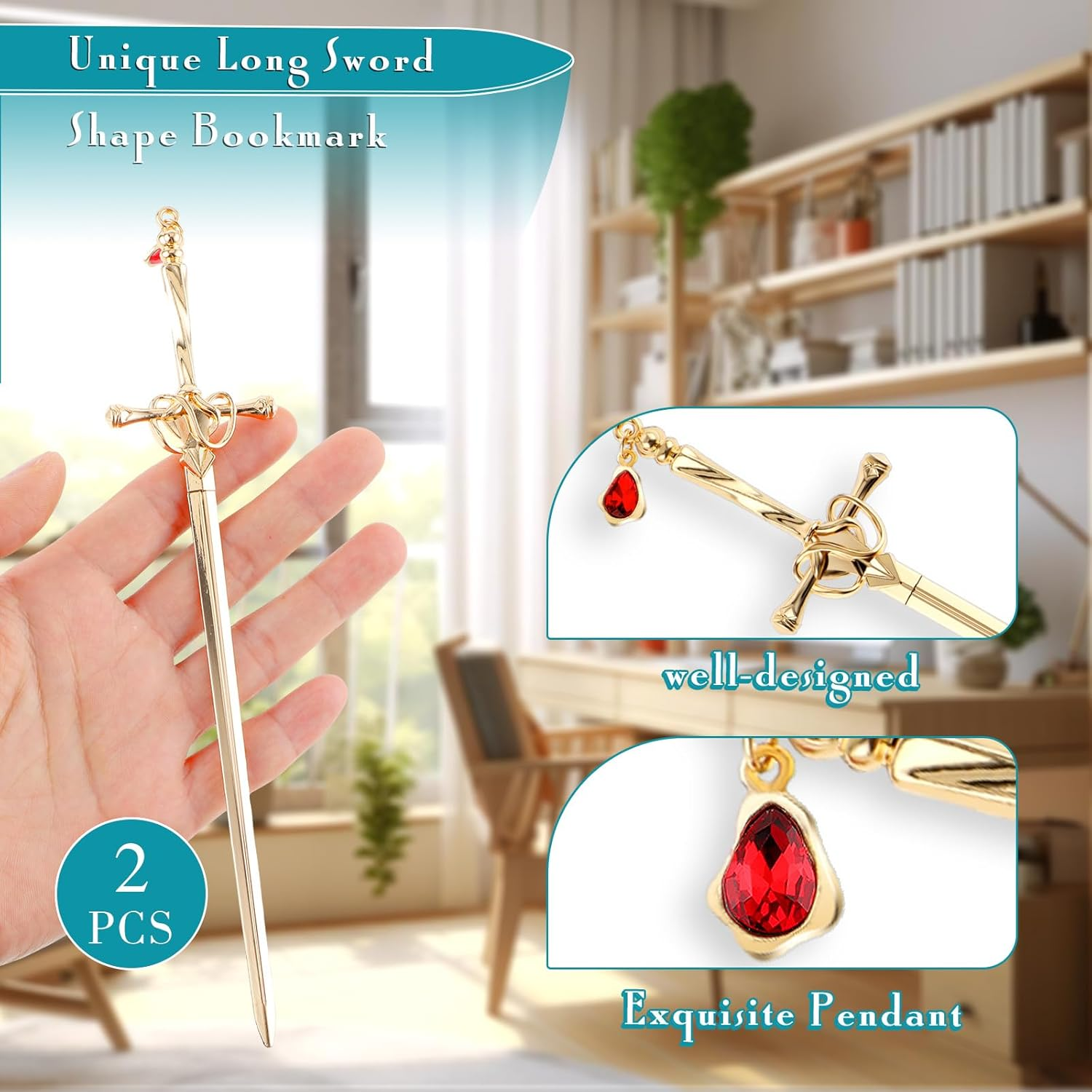 Jeffdad 2Pcs Sword Katana Bookmarks Vintage Silver Metal Pendant Bookmarks Unique Book Lovers Presents Valentine'S Day Gifts Thanks Gift for Boyfriend image number 2