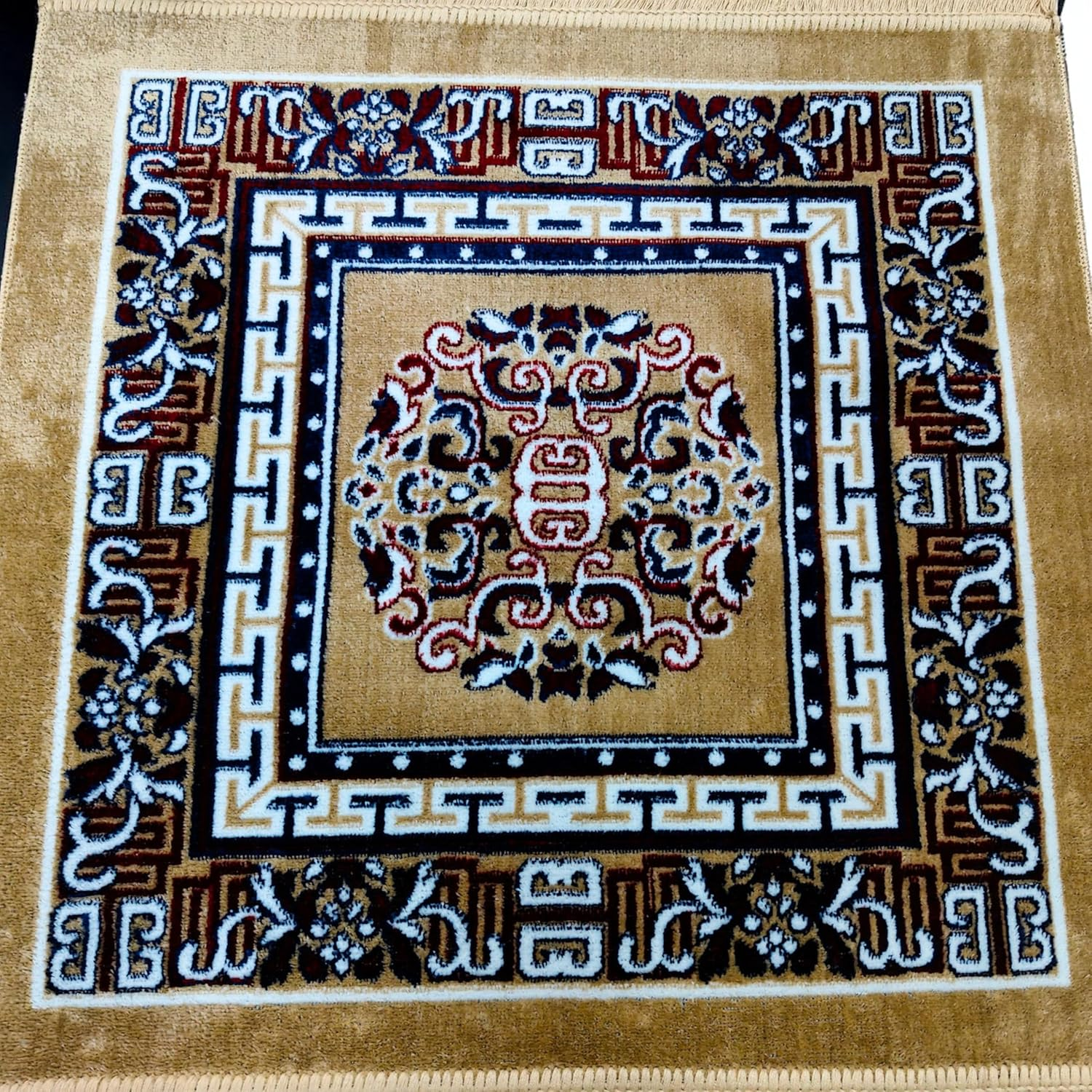 Pooja Aasan in Velvet for Puja and Yoga Meditation Rug Carpet, Mattress Mat Stylish Puja Clothes Rugs Pooja Aasan, Car Seat Cover, Sofa Mat Set Traditional Table Decor (24" Inch Buff Color) image number 6