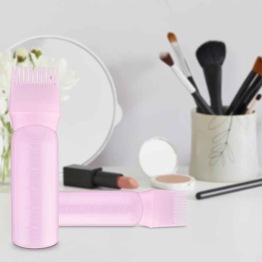 1 Pcs Root Comb Applicator Bottle 6 Ounce Hair Oil Applicator, Applicator Bottle for Hair Dye Applicator Bottle with Graduated Scale (Pink) image number 4