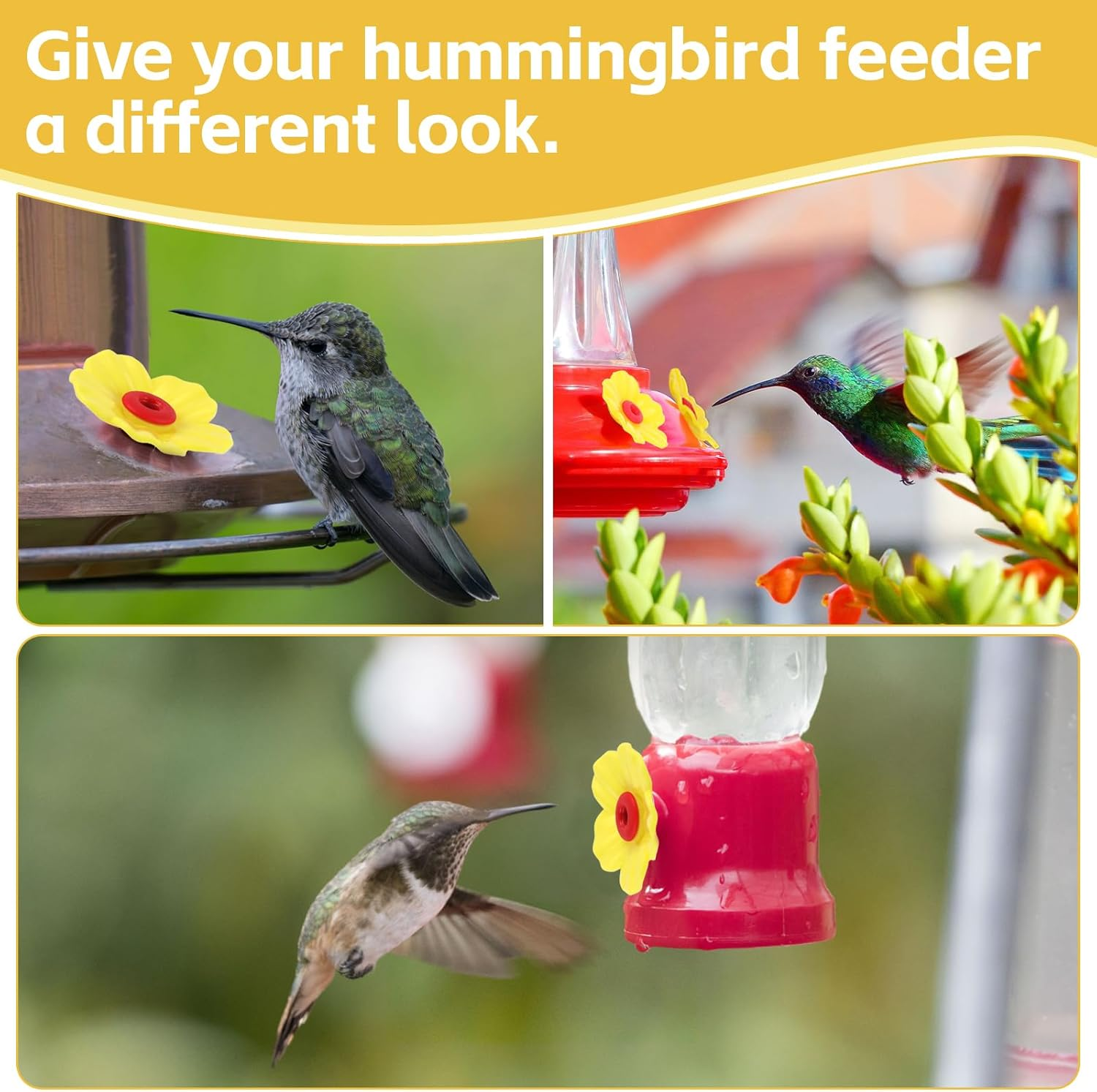 24 Pieces Hummingbird Feeders Replacement Flowers Pet Bird Feeder Replacement Feeding Ports with 2 Cleaning Brushes for Outdoor Hanging Feeders(Red+Yellow) image number 3