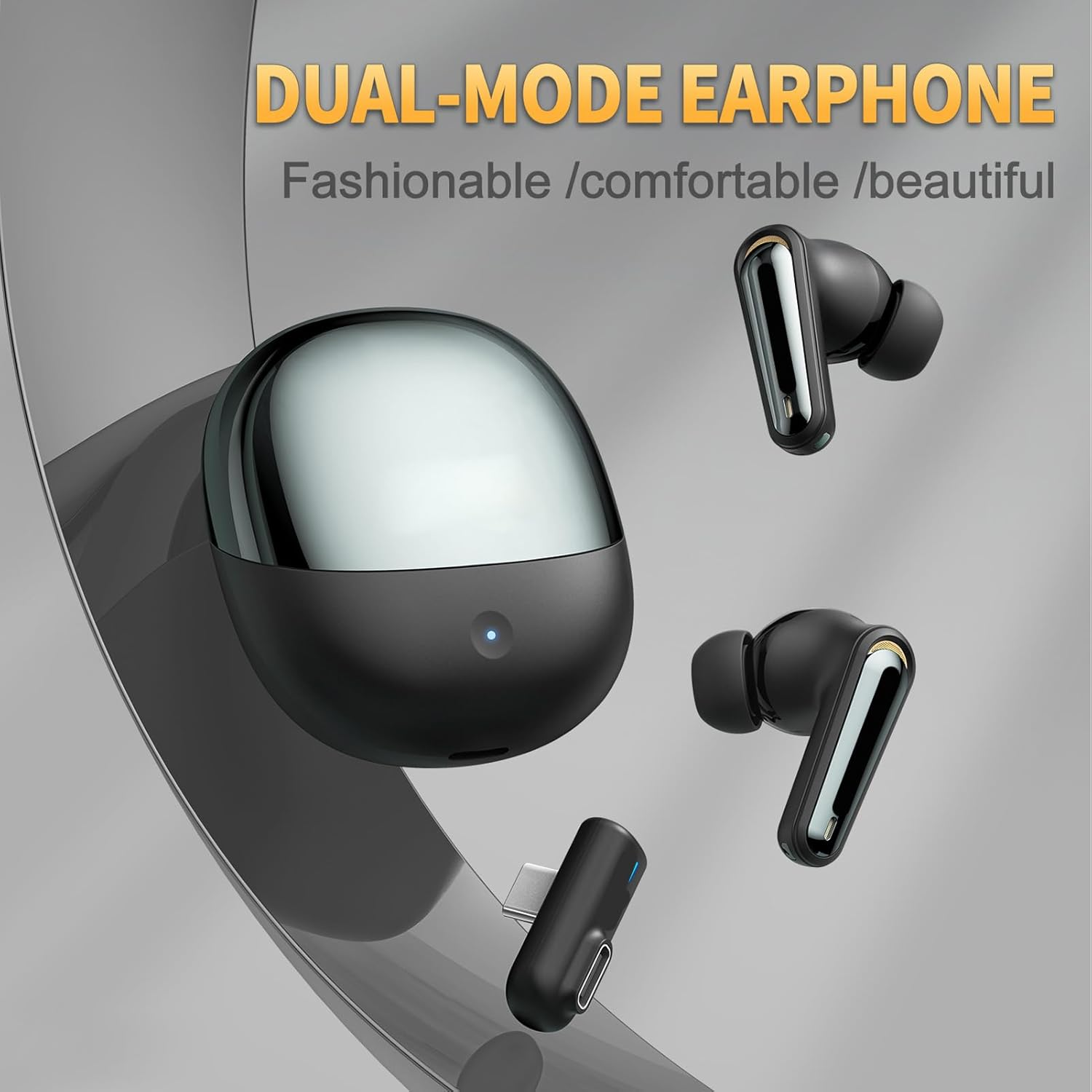 Plyisty Wireless Gaming Earbuds with ENC Mic, 2.4G Wireless/Bluetooth 5.4 Dual Mode Headphone, Low Latency, 3D Sound, for Phone, Laptop, Steam Deck, VR, PC (Black) - White image number 2