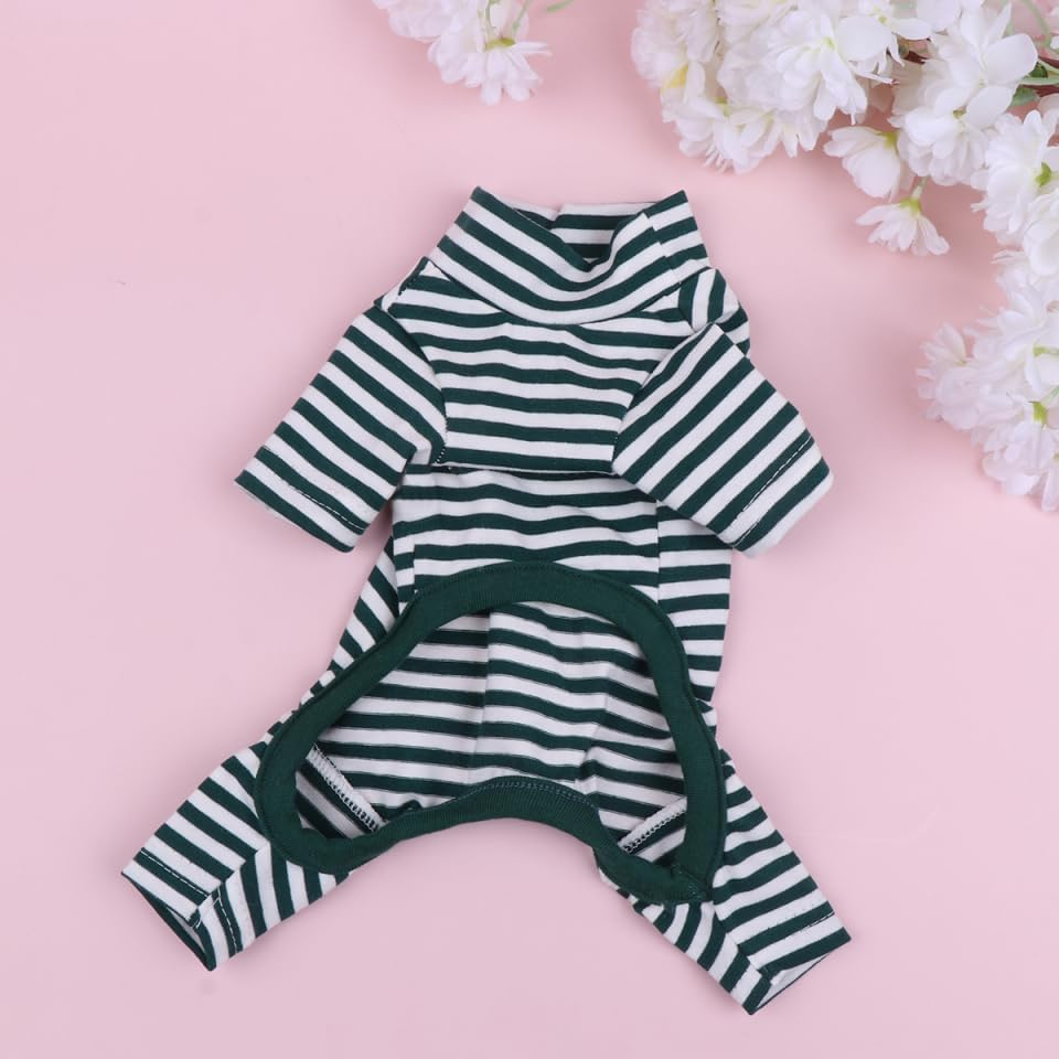 OATIPHO Green Striped Dog Jumpsuit, Cotton Spring Summer Pet Pajamas, Warm Puppy Clothes for Small Dogs, Xs Size, Ideal for Home and Party Wear image number 4