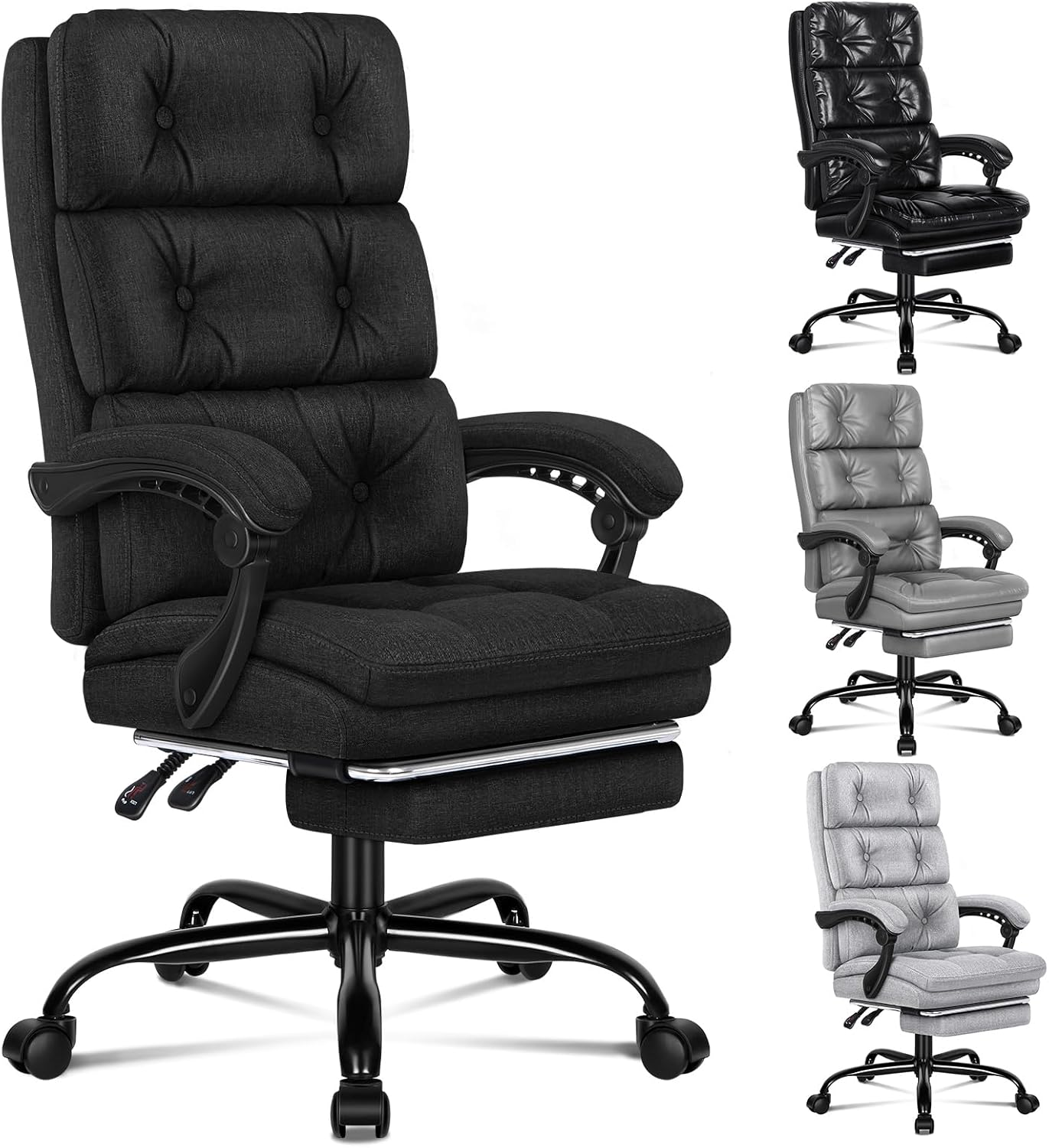 ALFORDSON Ergonomic Executive Office Chair with Footrest, High Back Desk Computer Chair Recliner for Home Office Study Student, Fabric Wide Seat Video Gaming Chair, Palmer Fabric Grey