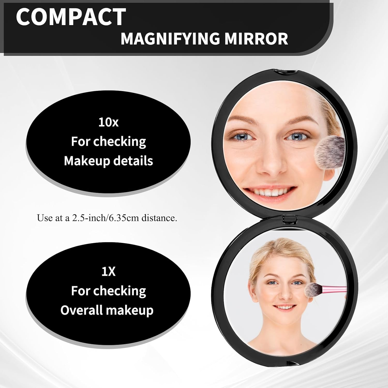 Bremorou Small Mirror for Purse, Compact Mirror for Purses, Double-Sided Magnifying, Portable Travel Makeup Mirrors, Mini Pocket Mirrors for Men and Women, round Black image number 5