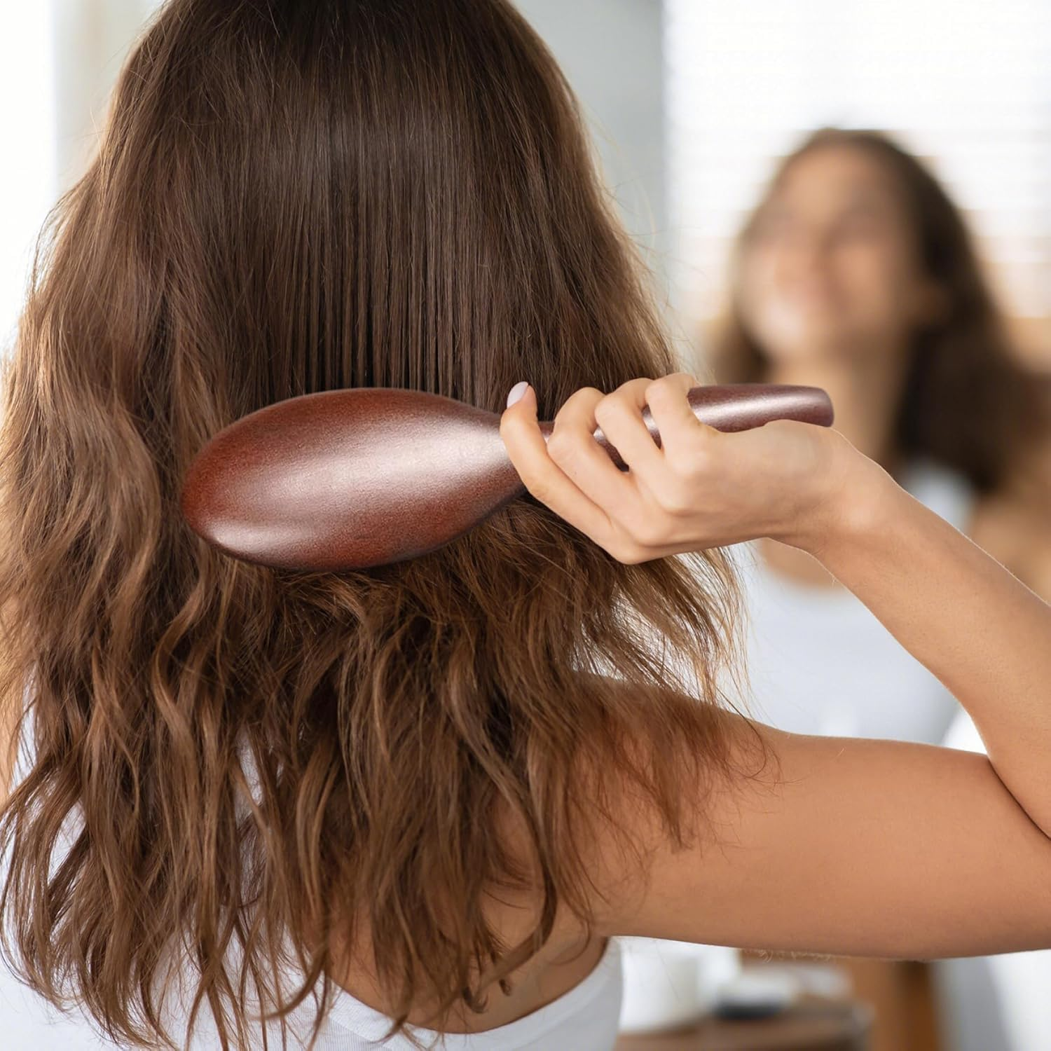 Wooden Handle Bristle Hairbrush, 1Pc Women Hair Combs Hair Care Scalp Massager Wooden Bristle Hair Brush,Wooden Paddle Detangling Brush for Women image number 5