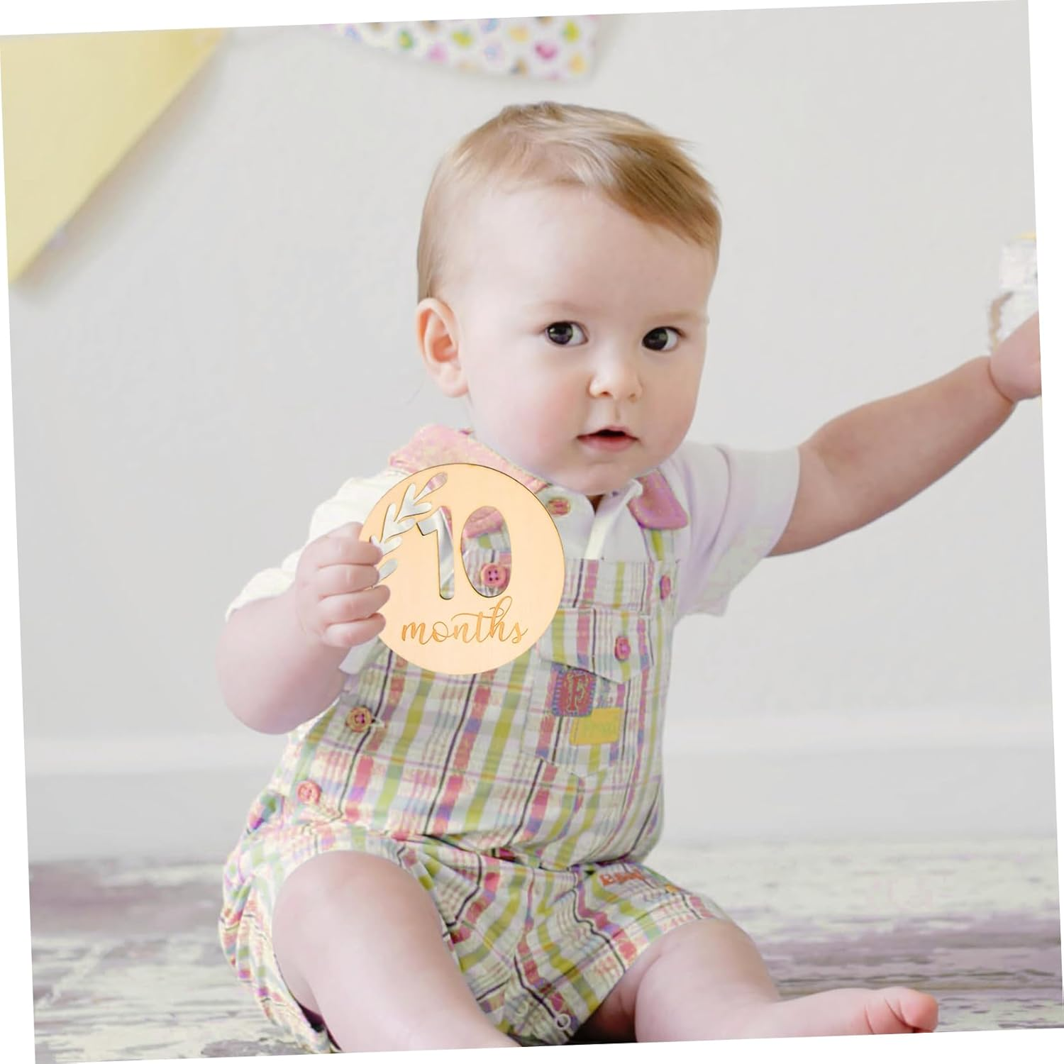 GARVALON 12Pcs Hollowed Wooden Milestone Cards Growth Cards for Newborn Photography Props Monthly for Boy Girl Birthday image number 2