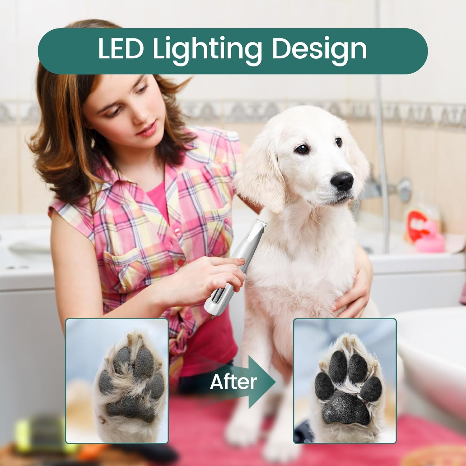 Dog Paw Trimmer, Aieero Low Noise 35Db Dog Clippers with LED Light, 18Mm Widen Replaceable Blade, Rechargeable Electric Grooming Kit for Dogs Cats Trimming Paws Face, Eyes, Ears, Rump image number 3