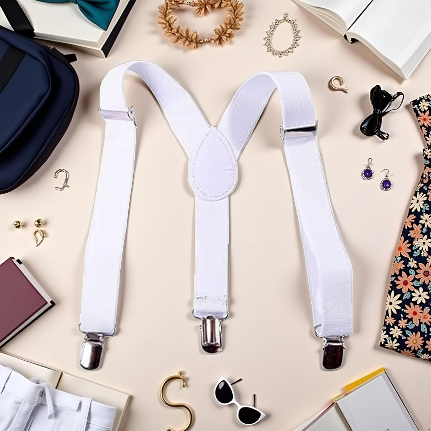 White Child Kids Girls Boys Suspenders Braces, Adjustable Clip on Y-Back Elastic Suspenders with Metal Clips for Girls Boys' Accessories, Clothing, Shoes and Jewelry image number 2