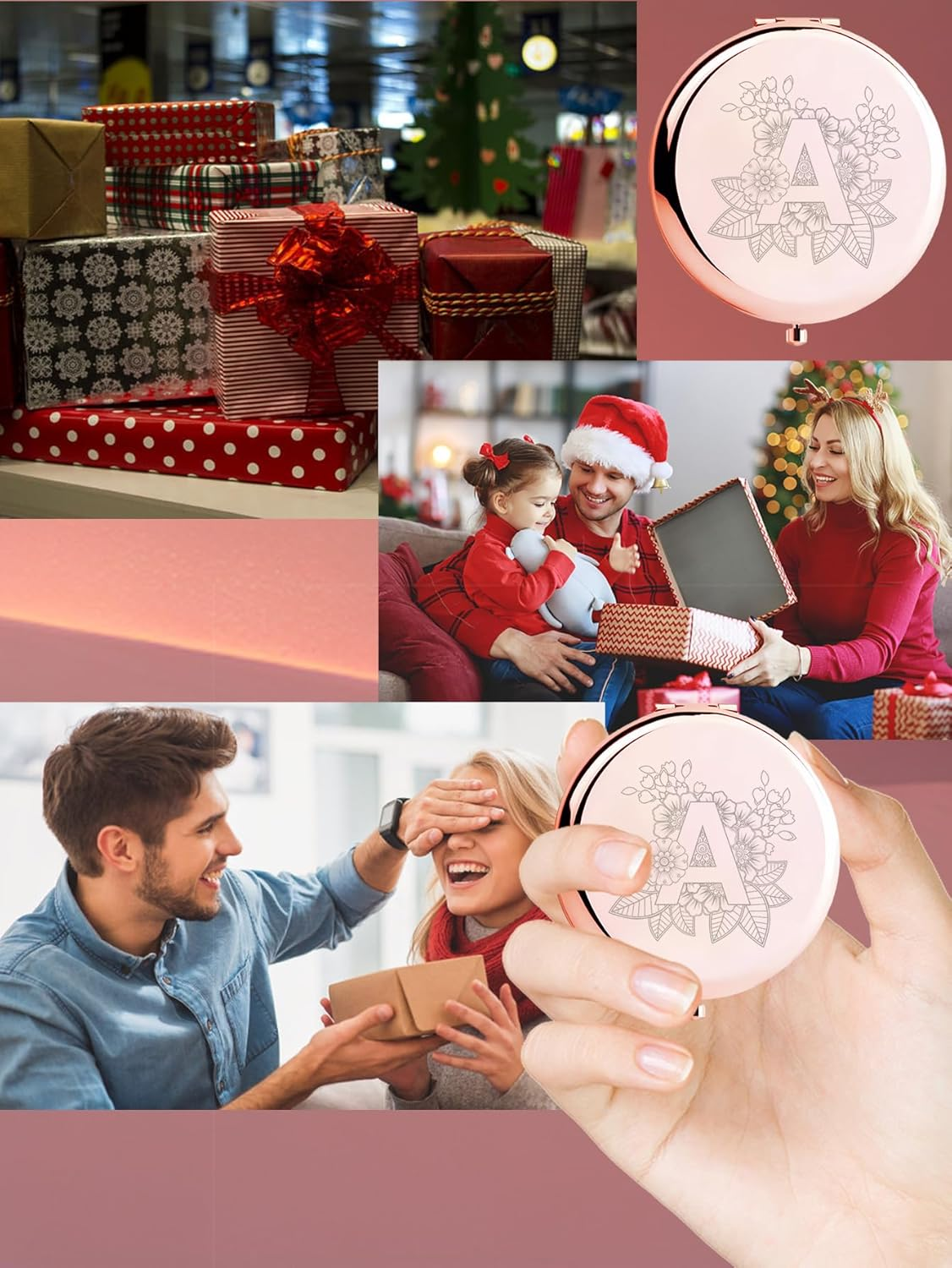 Rose Golden Compact Makeup Mirror, A-Z Surname Style Design, Perfect Present for Birthday Present, Christmas, Mother'S Day, Sister Gifts and Best Friends Gift. 1X/2X Magnifying, Foldable Cosmetic, U - Q image number 6