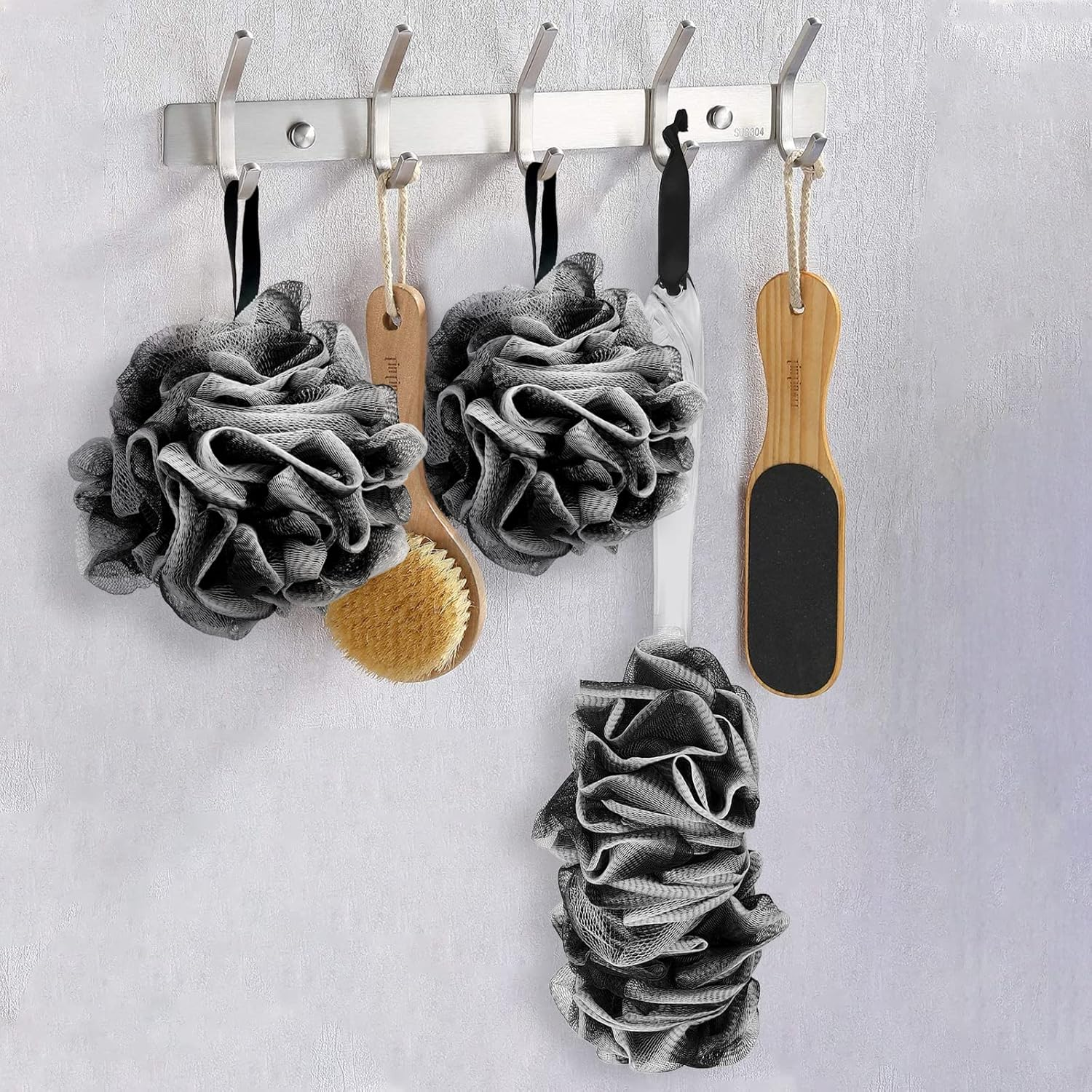 Loofah Bath Shower Sponge Body Scrubber,1 Long Handled Back Brush and 2 75G XL Exfoliate Mesh Pouf Shower Bouquet,3 Pack Shower Scrubber for Women and Men image number 3