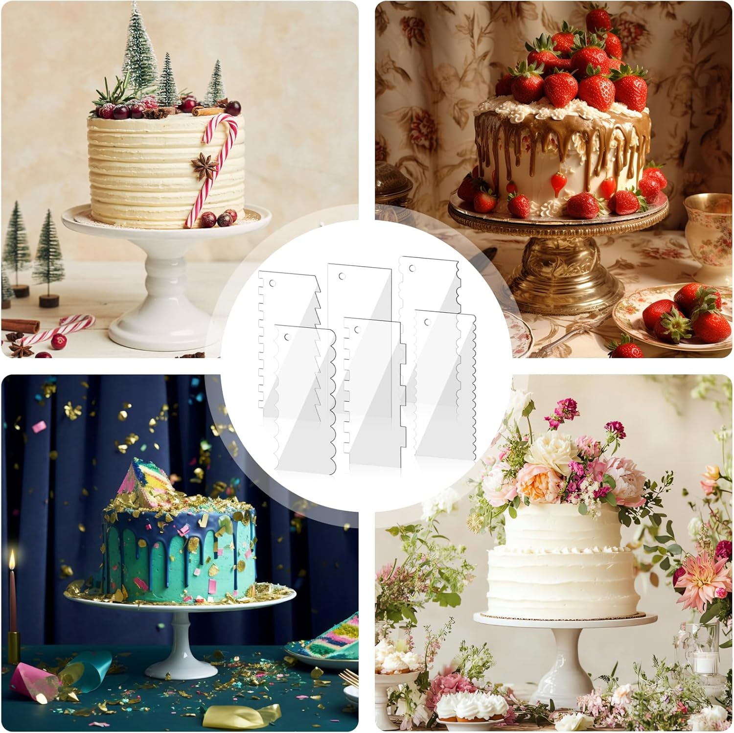 NILLOS Cake Decorating Comb, 6 PCS Clear Cake Scrapers Set for Cake Contouring, Detailing (6 Kinds)