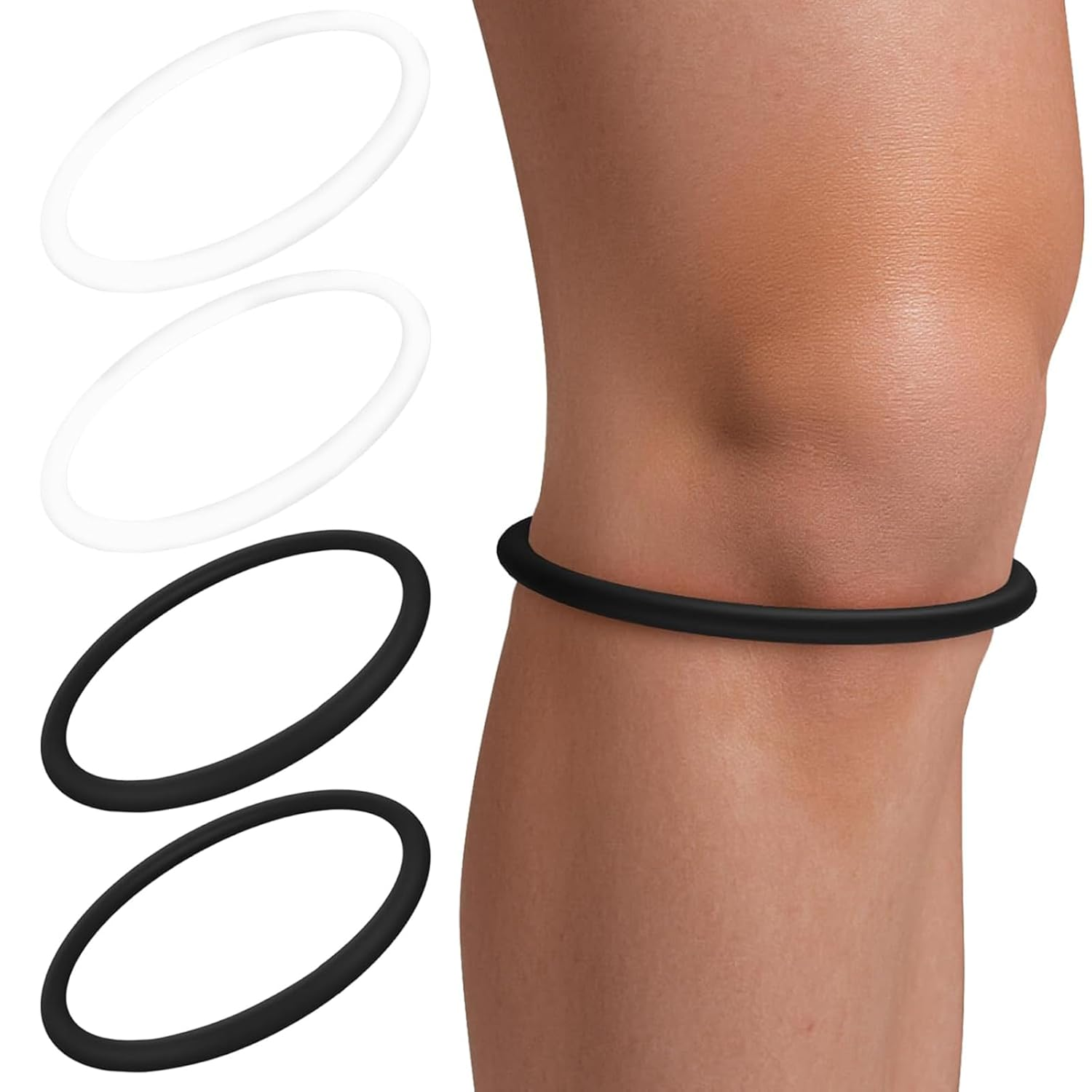 Patella Knee Strap Knee Brace Patella Band 4 Pack, Athletics Elasticity Fixed Protection Patella Ring 2 Pair High Compression Elastic Rubber Patella Knee Strap Bone Knee Rope Ring (4 Pack) image number 1