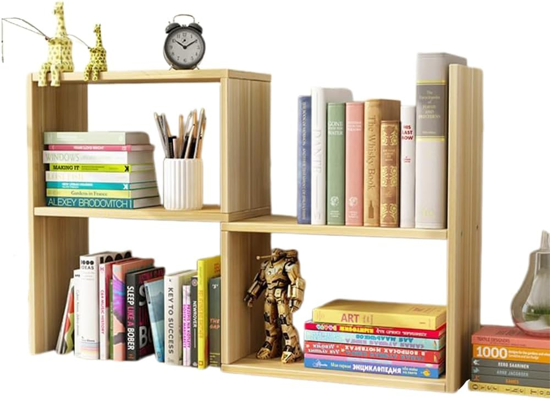 TOMVAES Desktop Bookcase, Office Storage Rack, Adjustable Book Shelf, Desk Organizer Set for Home Office, Living Room, Bedroom (Wood) (Walnut)