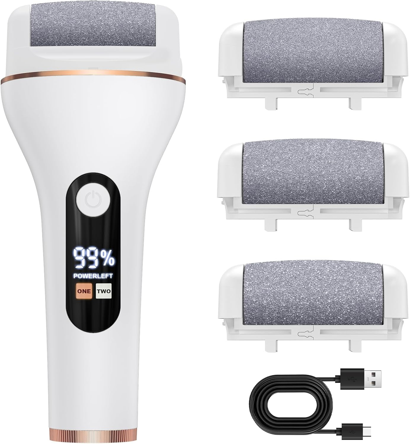 AOMEES Electric Callus Remover, Electric Callus Remover with IPX7 Waterproof, 2 Speeds, LED Light, LCD Display, 3 Interchangeable Rollers for Callus Removal