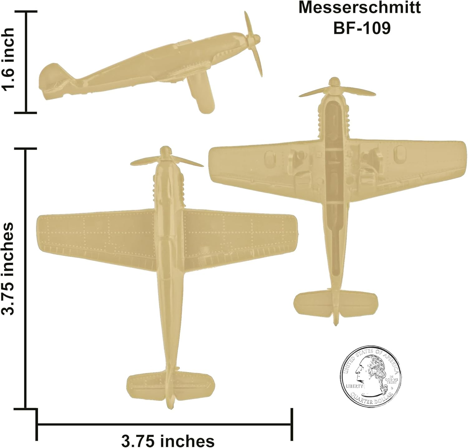 Tim Mee Toy Timmee WW2 Fighter Ace Planes - Tan 9Pc Plastic Army Men Airplanes USA Made 67727 - Gray image number 6