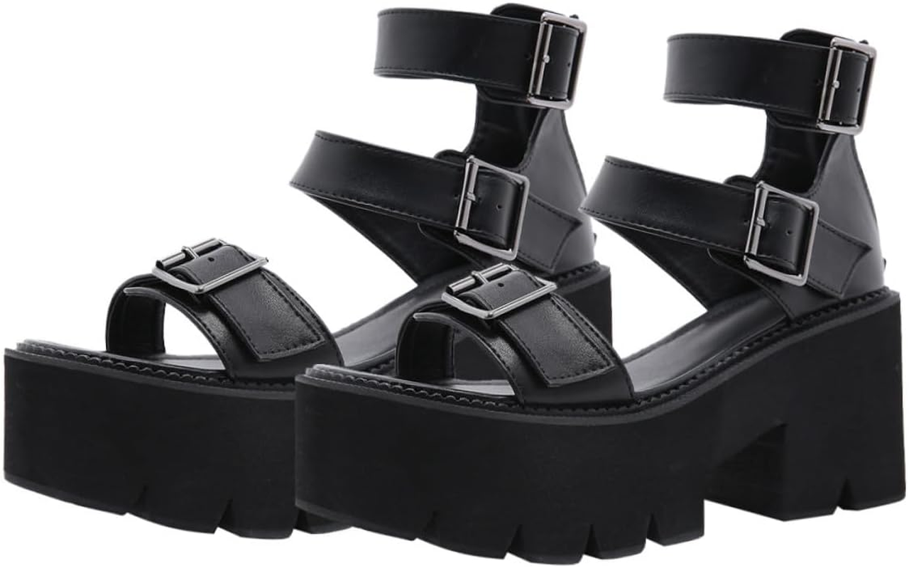 PACKOVE Thick-Soled High-Heeled Sandals for Women Summer Footwear Black Chunky Heel Fashionable Open Toe Platform Shoes Comfortable and Stylish