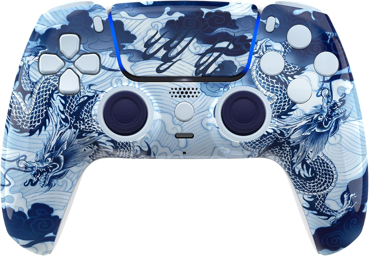 Extremerate Luna Redesigned Full Set Shell Buttons Touchpad Cover Compatible with Ps5 Controller BDM-030 BDM-040 BDM-050, Porcelain Dragon Replacement Top Bottom Cover Compatible with Ps5 Controller image number 3