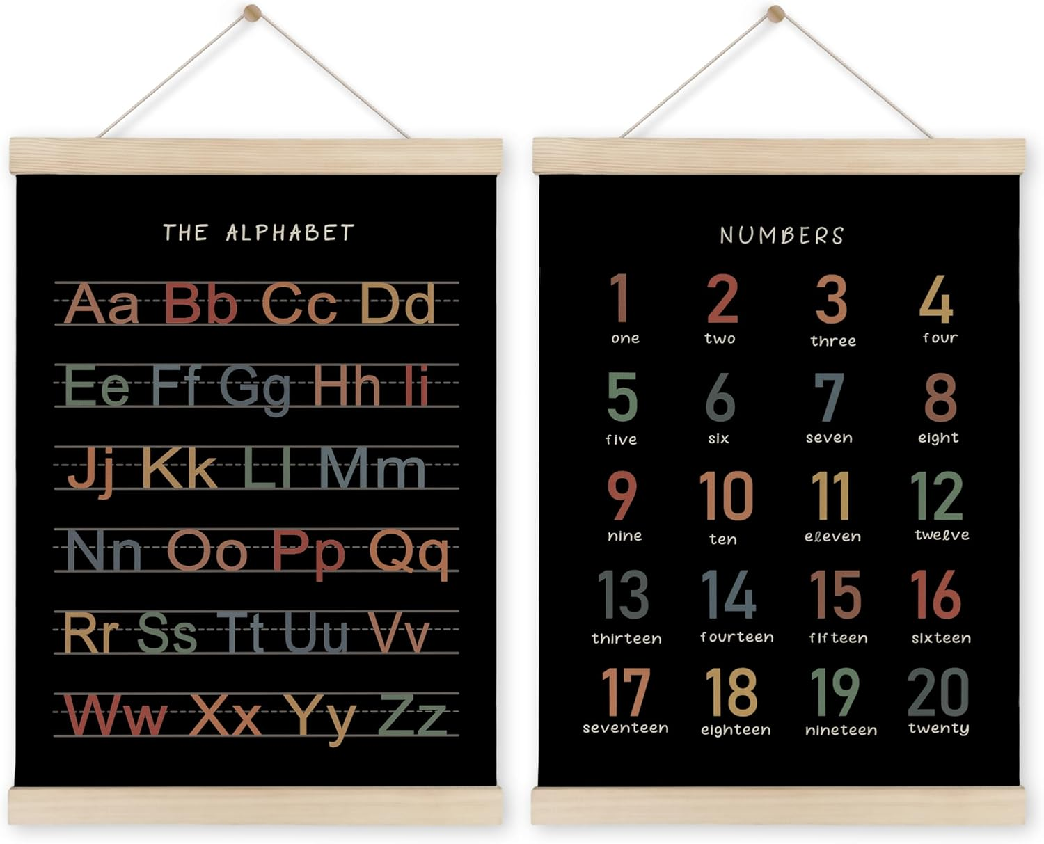 Alphabet Numbers Poster Hanger Frame Set of 2, Nursery Wall Decor, ABC Banner Poster Wall Art with Wooden Frames, Alphabet Banner Wall Hanging Decor for Toddler Playroom Nursery, 12X16 Inch