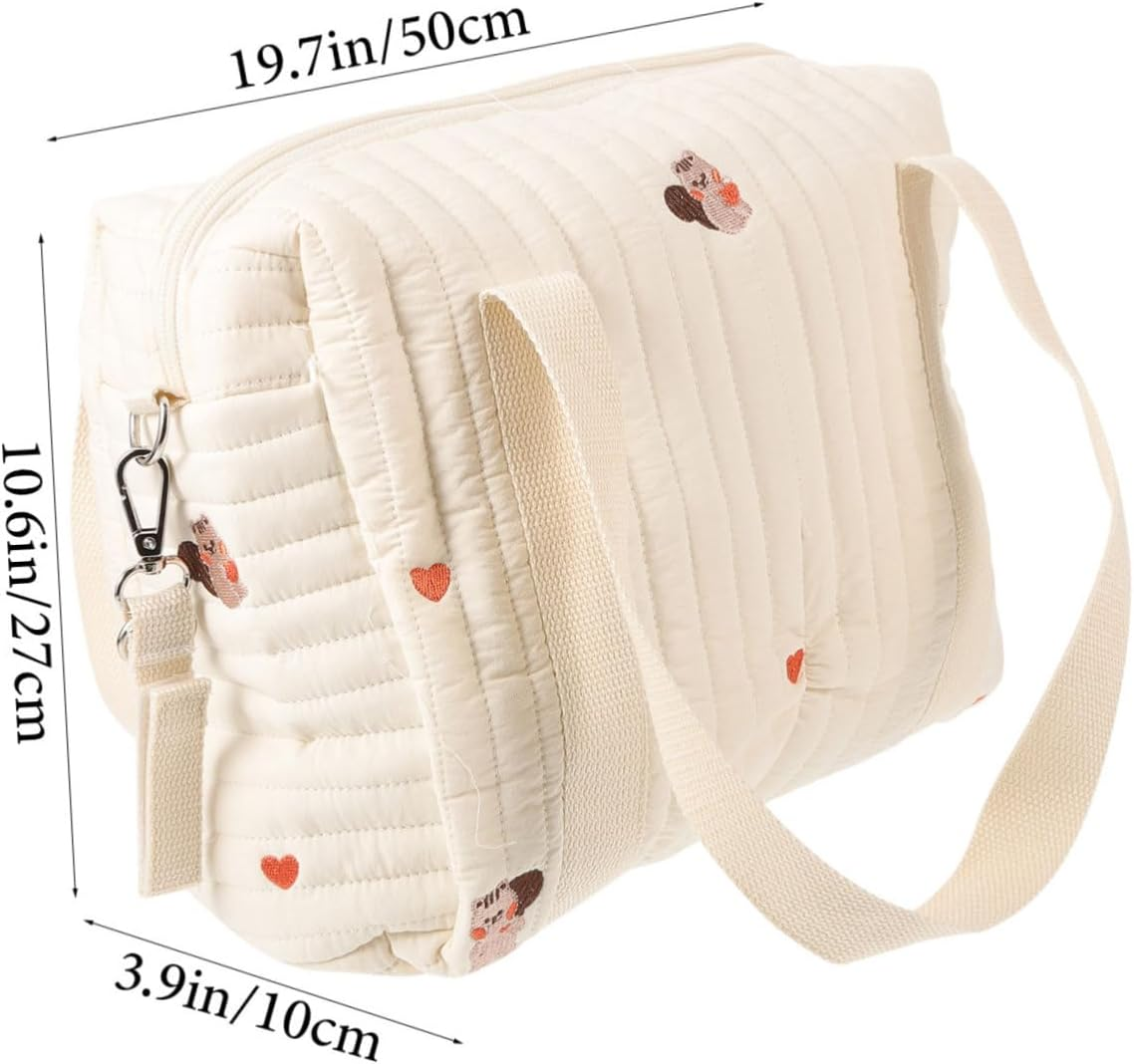 SECFOU Embroidered Cotton Diaper Bag Stroller Straps Medium Squirrel Design Compact Travel Tote for Moms Versatile Baby Storage Dual Handles image number 1