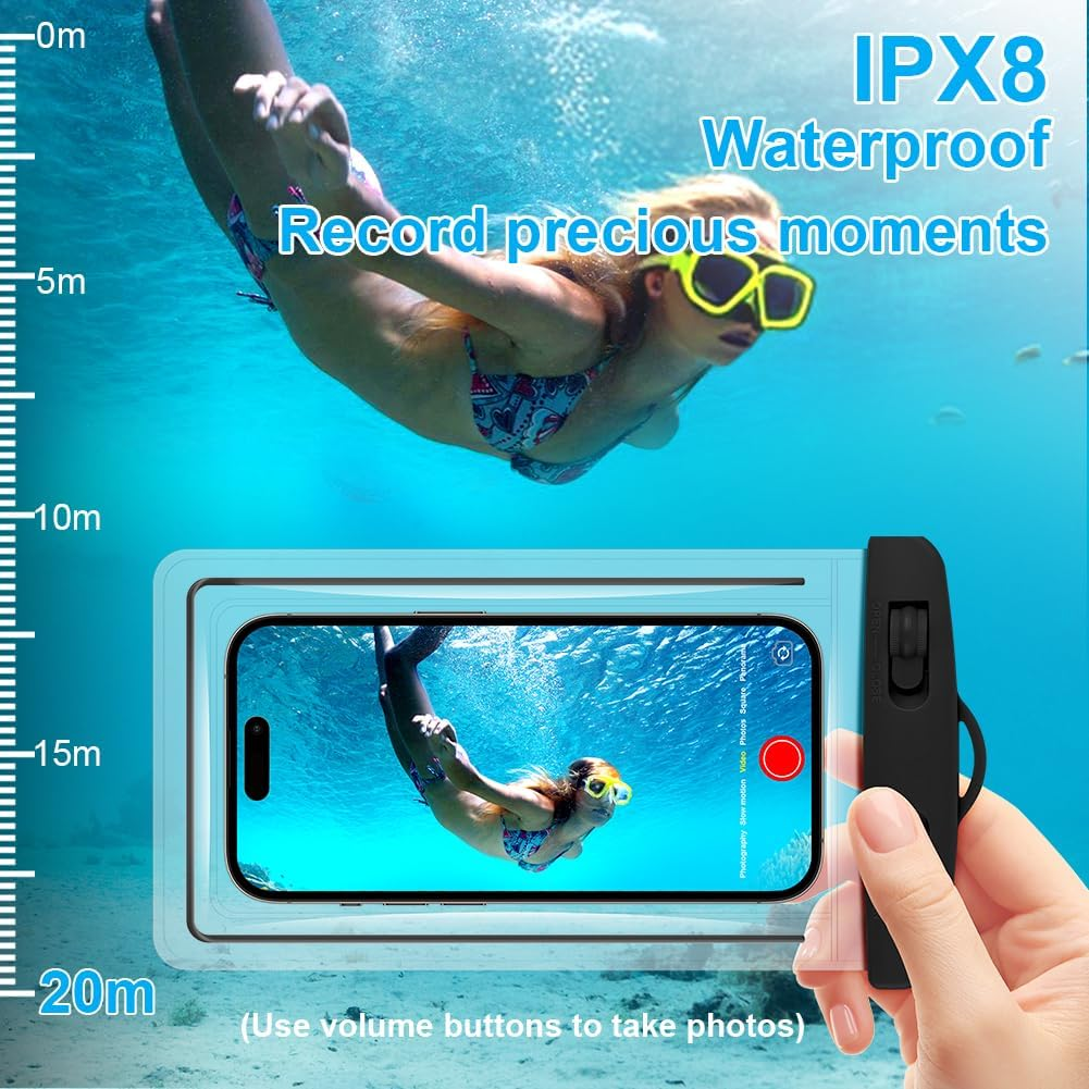 Diuli Waterproof Phone Pouch Case, 2 Pack IPX8 Waterproof Phone Case Bag for Swimming Adjustable Lanyard Underwater Dry Bag for Water Sports Beach Surfing（Black） image number 3