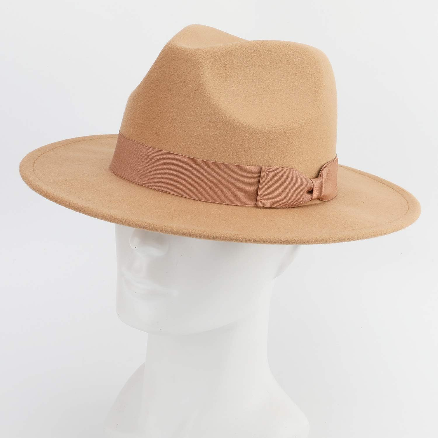 Besoogii Classic Wide Brim Women Men Fedora Hat with Belt Buckle Felt Panama Hat image number 5