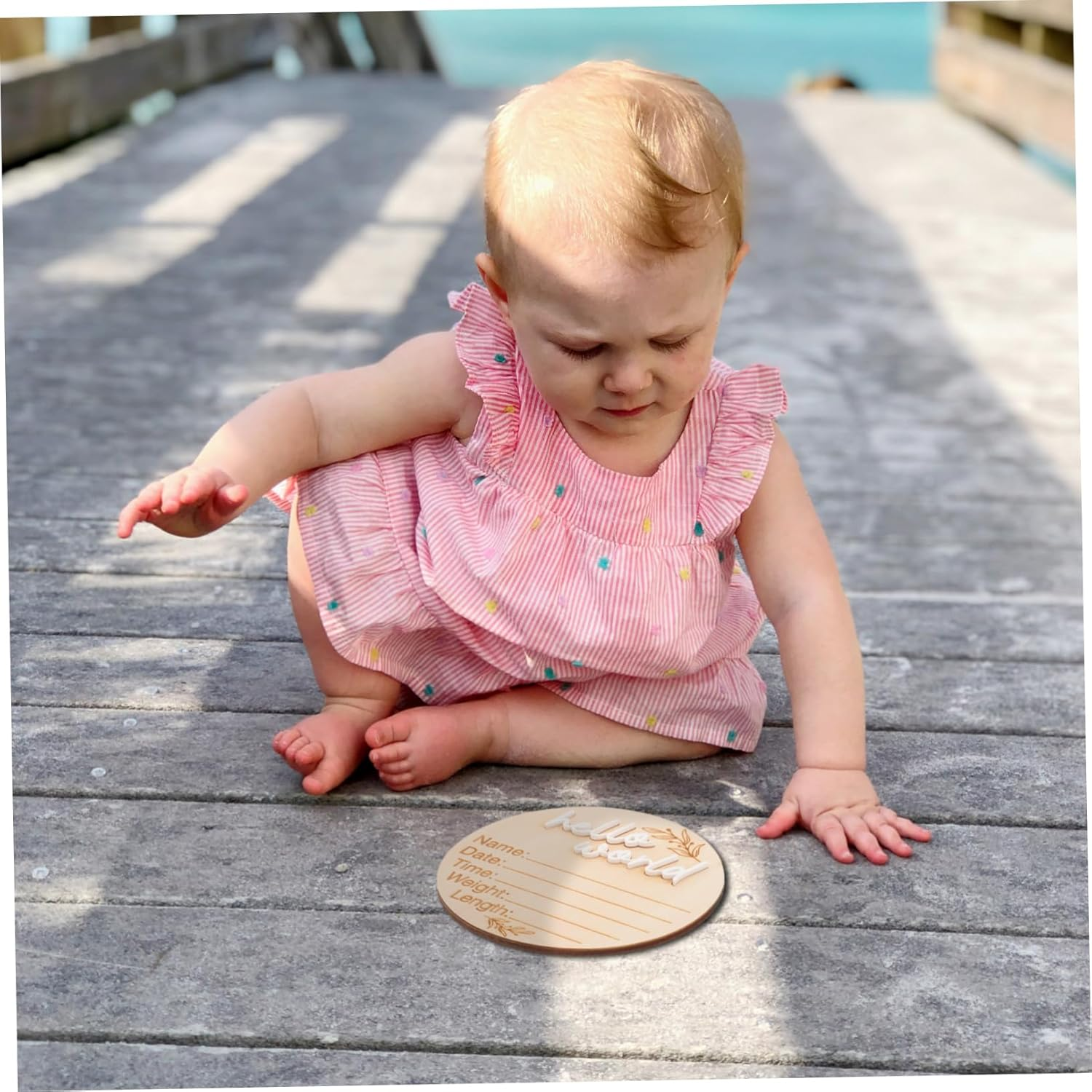 2Pcs Newborn Announcement Sign Circular Birth Sign for Hospital Use Name Plaque Parents Crafted from Natural Wood image number 6