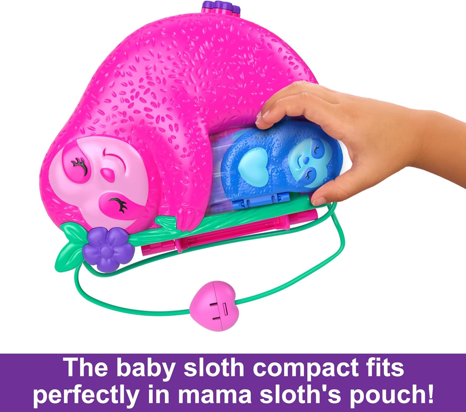 Polly Pocket Playset and Travel Toy with 2 Micro Dolls and 12 Accessories, Animal Toy, Sloth 2-In-1 Purse Compact image number 3