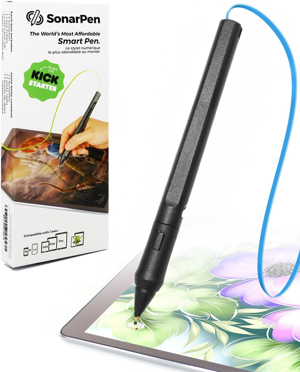 Sonarpen - Pressure Sensitive Smart Stylus Pen with Palm Rejection and Shortcut Button. Battery-Less. Compatible with Apple Ipad/Pro/Mini/Iphone/Android/Switch/Chromebook (Black)