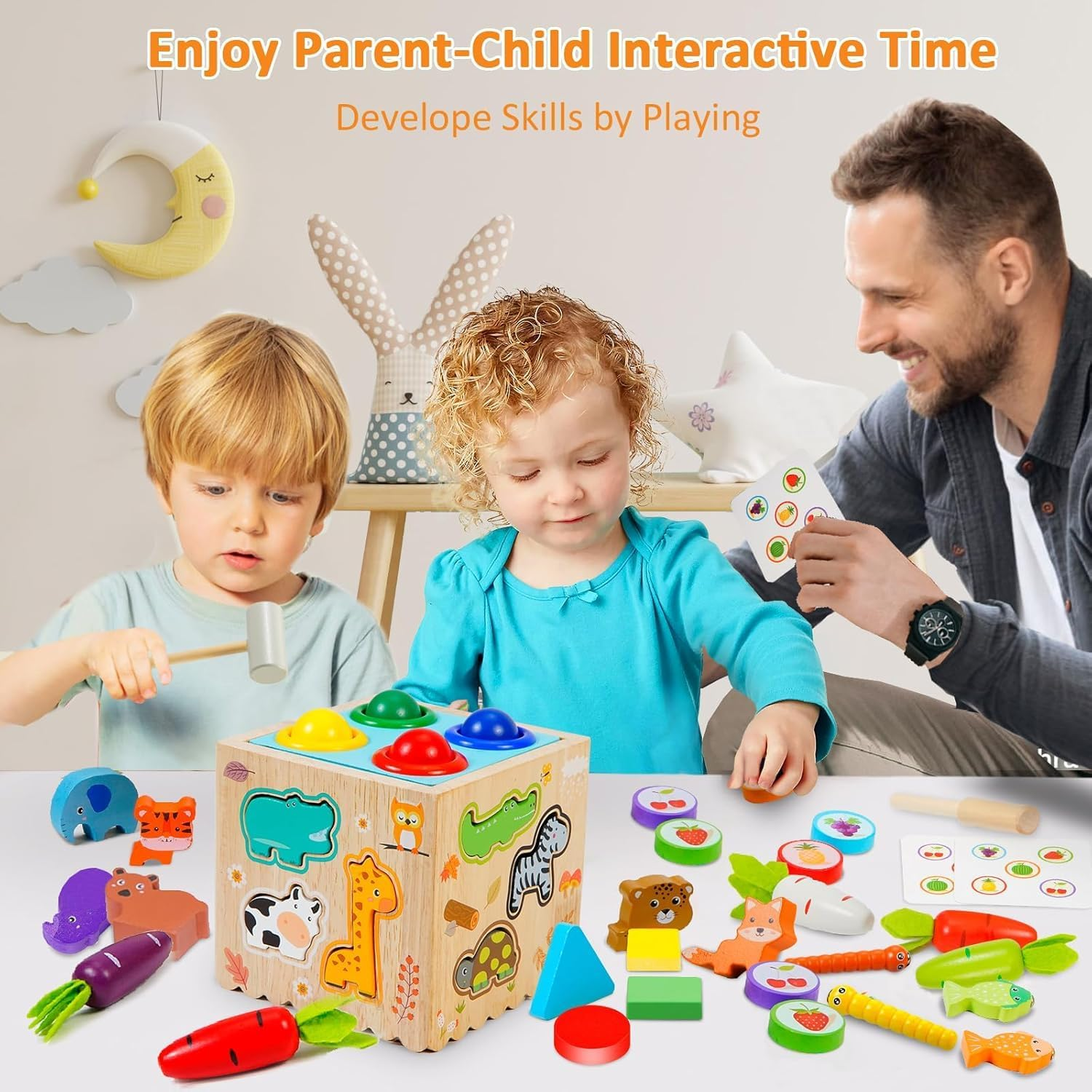 Wooden 8-In-1 Activity Cube, Toddlers Montessori Toys for 1 2 3 Year Old Educational Learning Preschool Learning Motor Skills Game Toy for Baby Boys Girls Birthday Gift image number 4