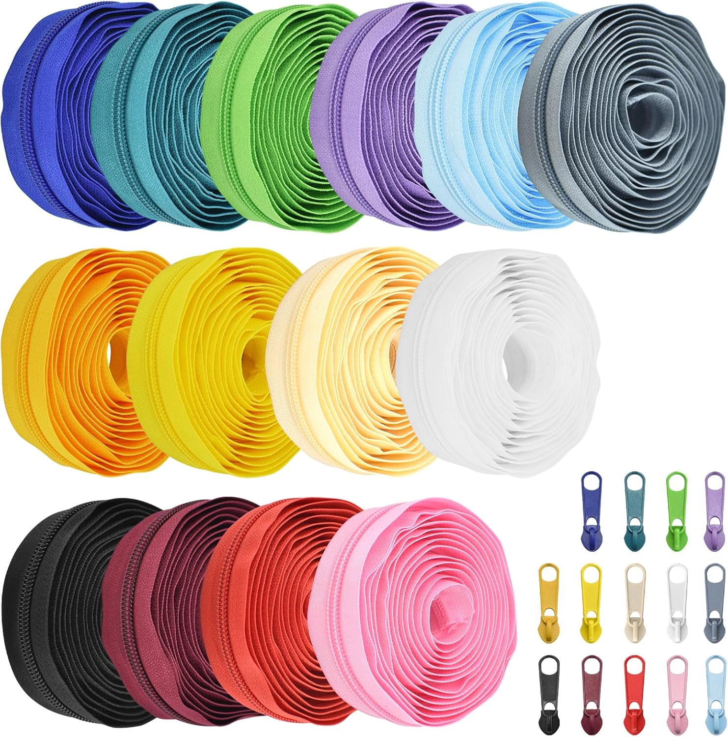 42 Yards 14Pcs Zippers by 5 Nylon Coil in Assorted Colors with 112 Zipper Sliders Pull Head for DIY Tailor Sewing Crafts Supplies, 14 Color image number 3