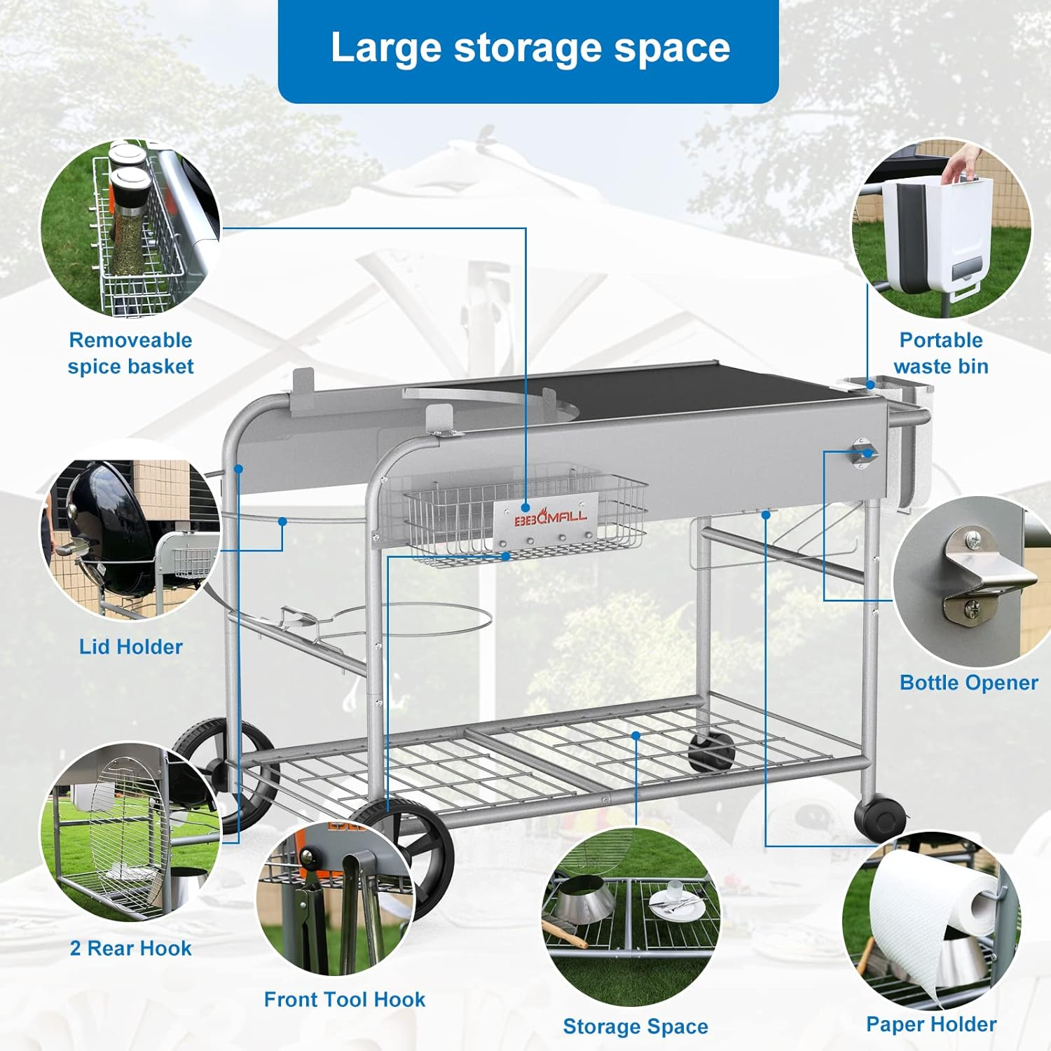 Original Weber Kettle Grill Table 22" 18" for Weber BBQ Table, Jumbojoe Master-Touch Cart Outdoor Accessories image number 6
