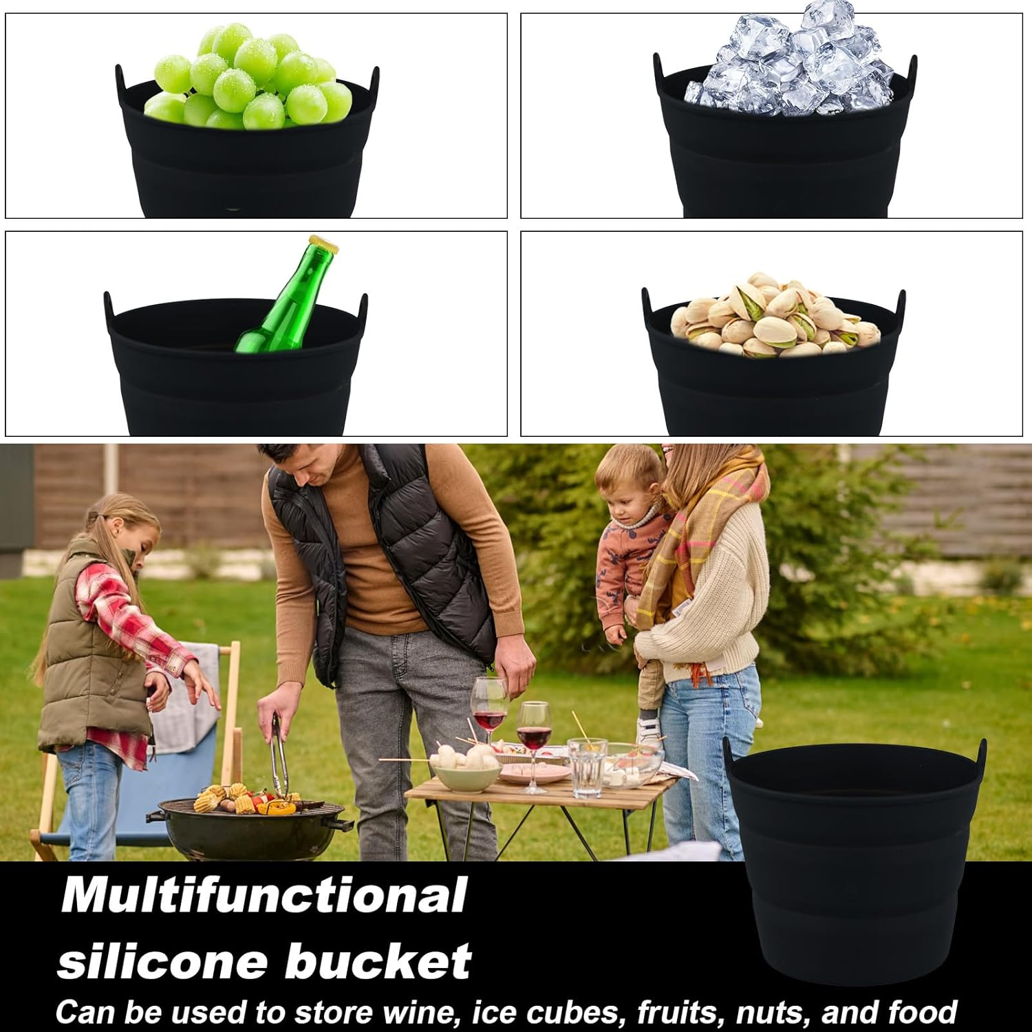 2Pc Silicone Grease Bucket Liner for Traeger, Reusable Grill Bucket Liners with Grease Chute Cover Grill Accessories for Pit BOSS Pellet Grill Traeger Pro Series Ironwood Grill (Black) image number 6