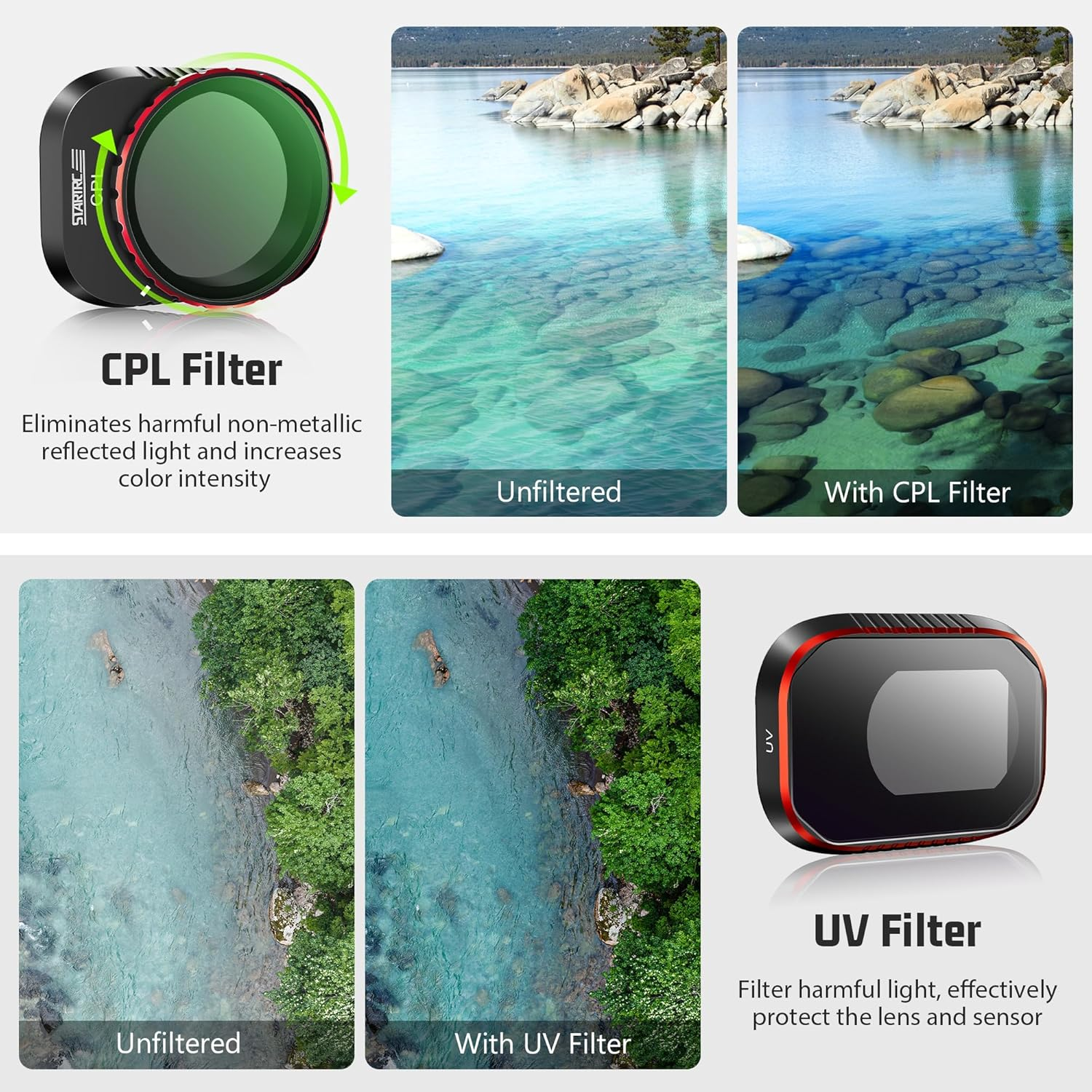 STARTRC PHOTO Mini 4 Pro Filter Set for Mini 4 Pro Accessories, 6 Pack UV CPL ND8 ND16 ND32 ND64 Filter, Neutral Density Filter and Circular Polarising Filter image number 3