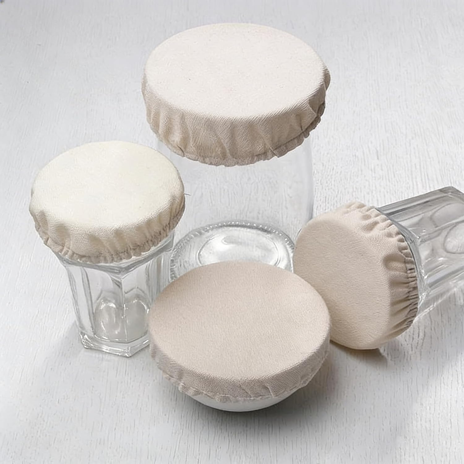 JANGJANG 4 Pack Sourdough Jar Cover Starter Jar Cloth, Reusable Cloth Lid for Sourdough Cover, Bread Fermentation Baking Supplies for 3-4 Inch Mouth Jars, White image number 5