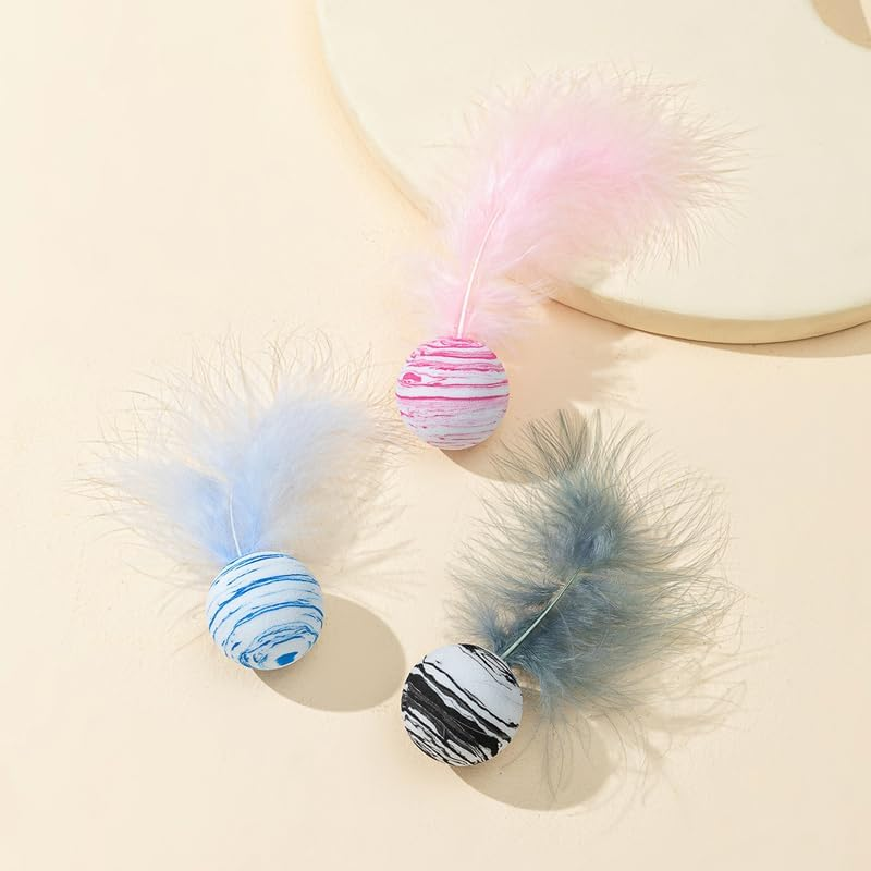 LAKYMIE 3Pcs Interactive Cat Toy Pet EVA Ball Cat Toy Ball with Feather for Indoor Kitten Pet Chase Play image number 4