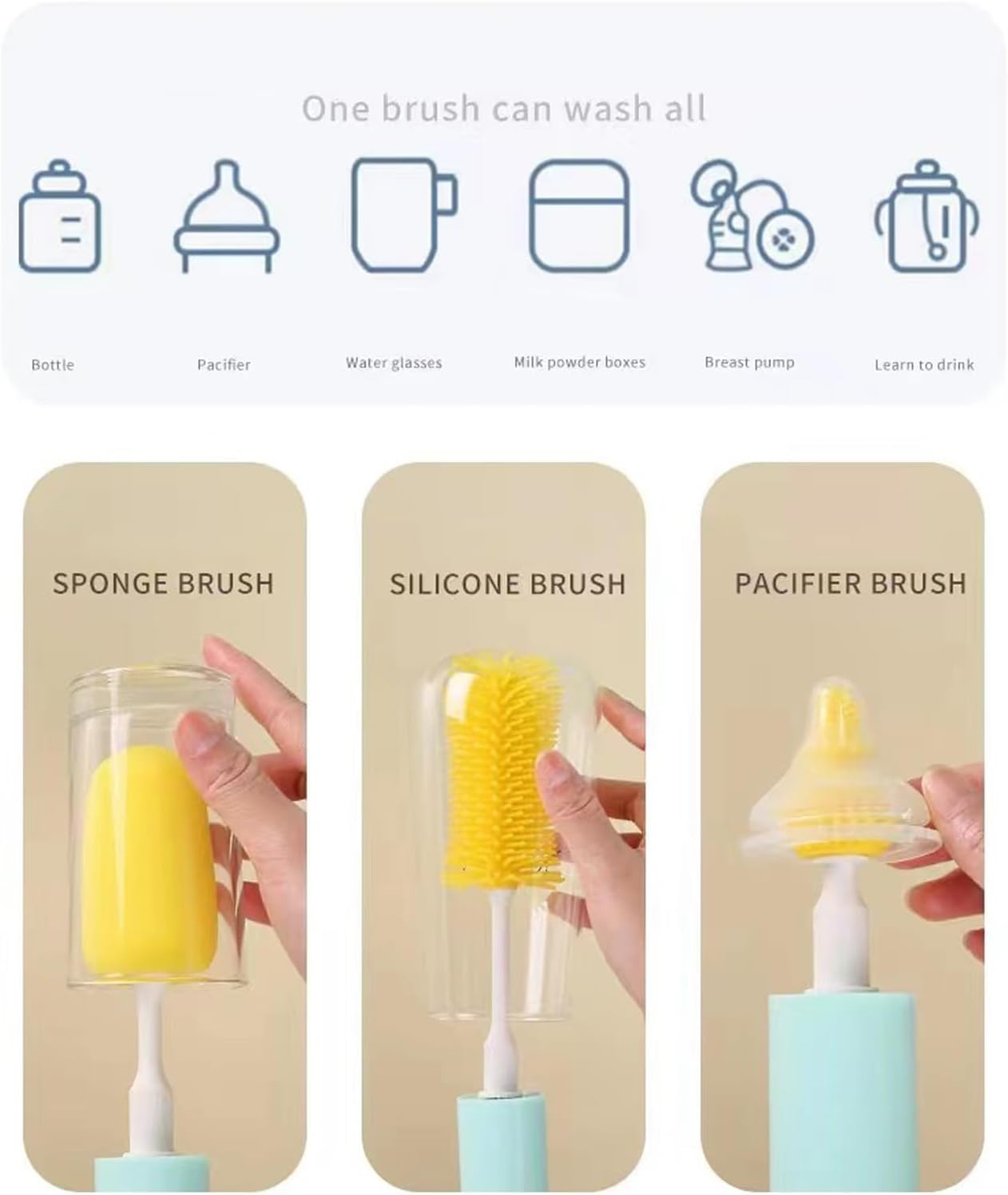Bewinner Electric Baby Bottle Brush - Removable Smart Baby Bottle Cleaner with 3 Head, Safty Silicone Travel Bottle Brush for Most of Bottles Cups image number 3