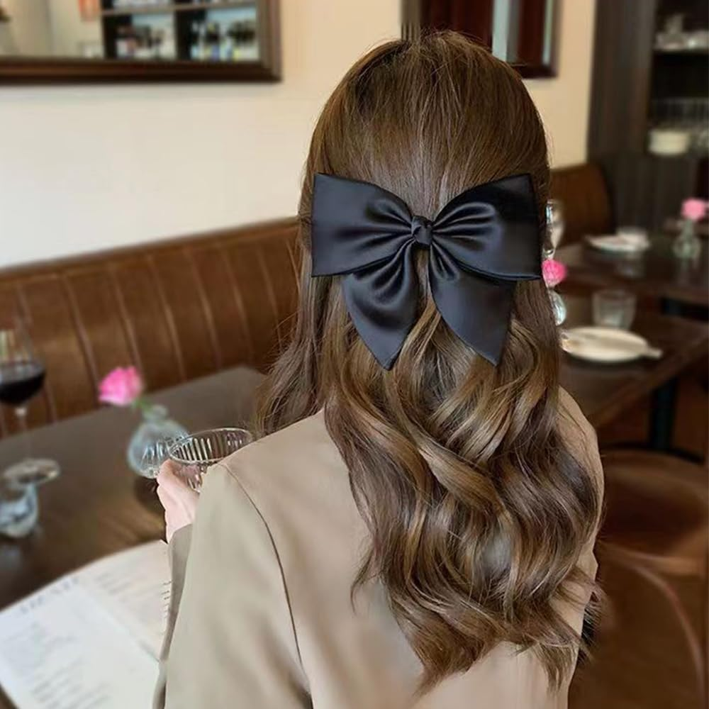 Visxcnu Pack of 2 Women'S Hair Bows Large Bow Hair Clip French Hair Clips Girls Hair Clips French Hair Clips Girls Hair Clips (Black + White) image number 5