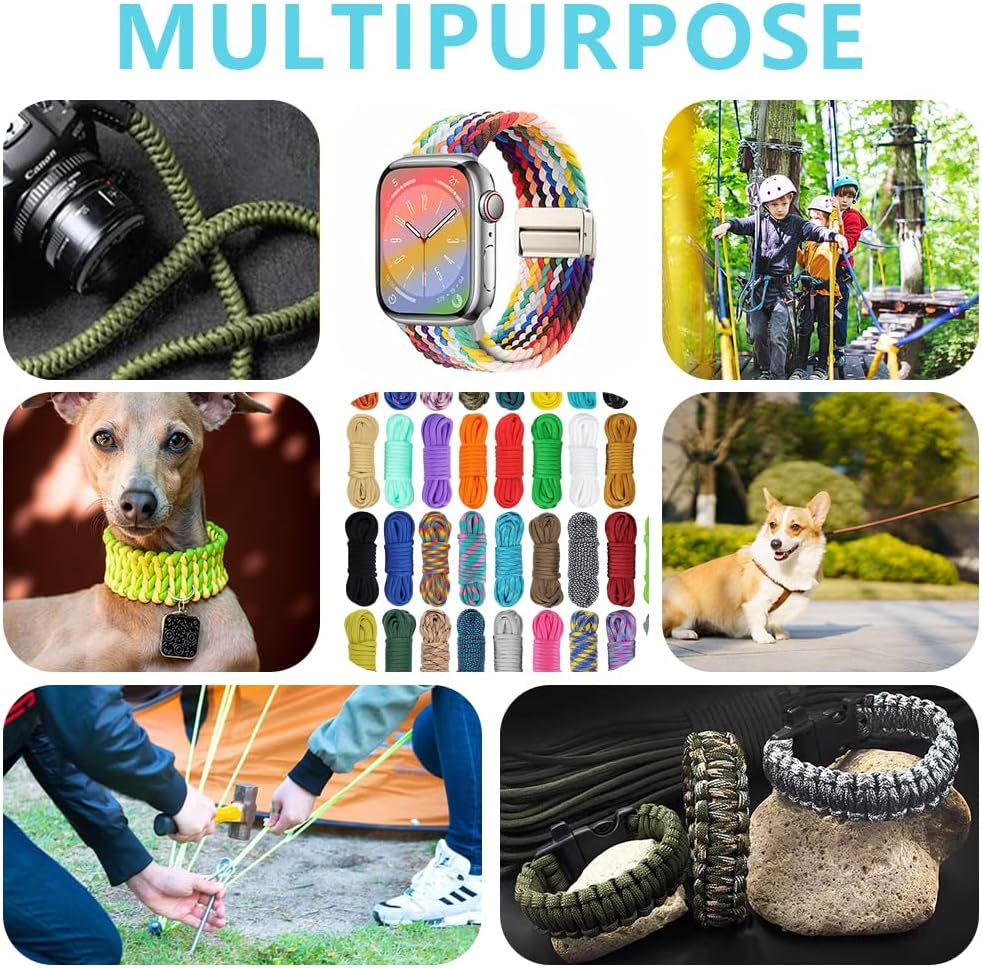 Satiskid Paracord Bracelet Set, 24 Pieces Paracord 550 Rope 4 Mm Cord 10 Feet Nylon Cords Survival Ropes for Outdoor Sports DIY Bracelets Key Chain Dog Collar - Multicolor-24 image number 4