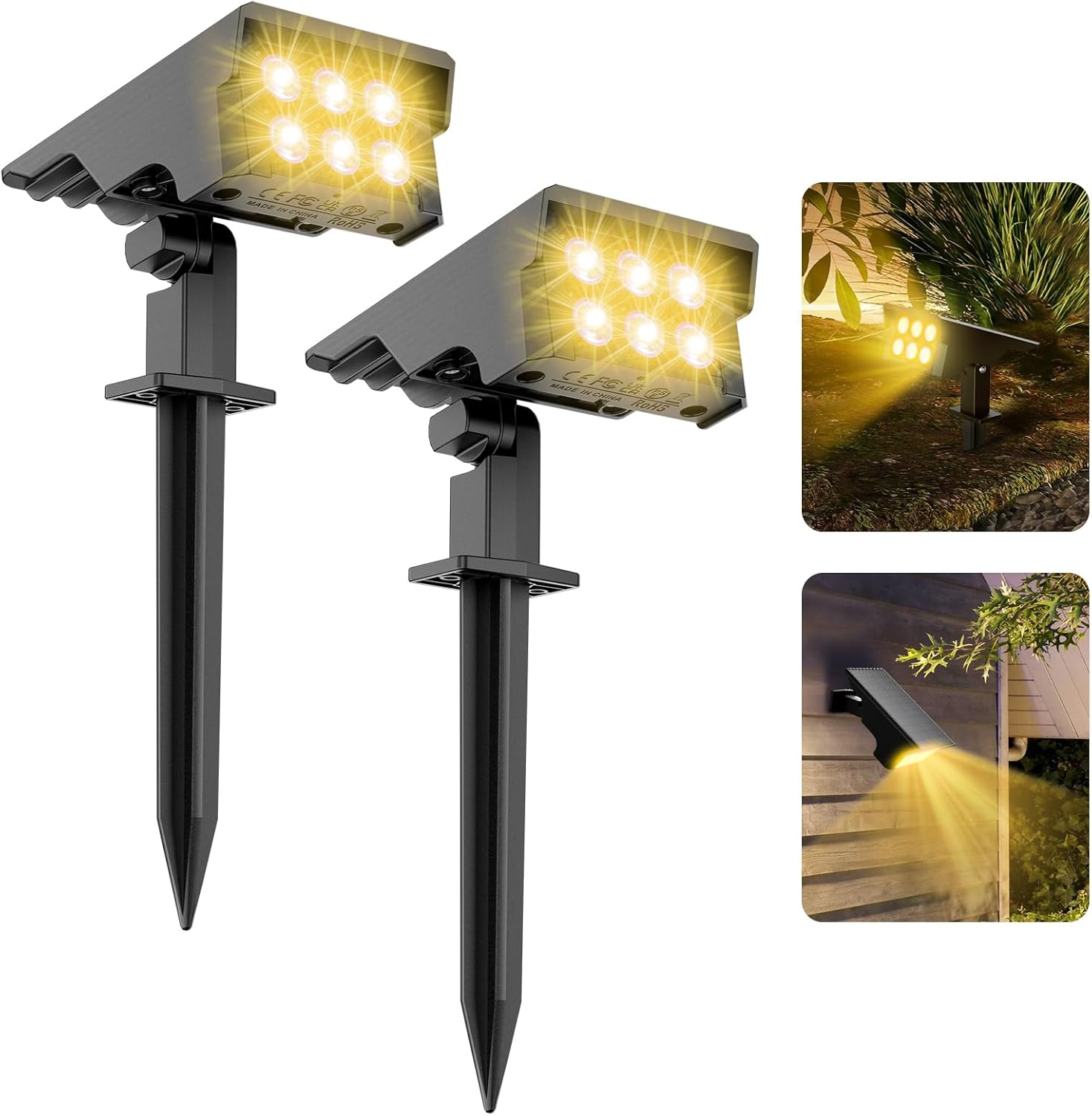 MEIKEE Solar Spot Lights Outdoor, 2 Pack Warm White Solar Landscape Spotlights Dusk to Dawn 3 Modes 3 Brightness Adjustable, IP65 Waterproof Solar Lawn Tree Wall Lights for Patio Driveway Path image number 4