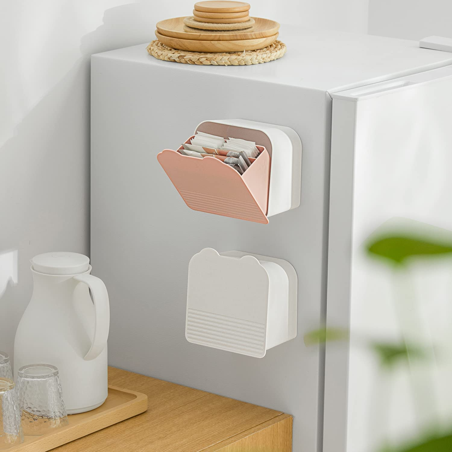 MORNITE Bathroom Canisters Organizer Storage Box Container Feminine Day Overnight Pad Holder Cotton Qtip Makeup Sponges Holder,White - Brown image number 7