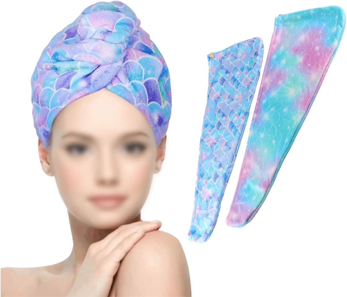 Gorise 2 Microfibre Hair Towels with Buttons Fast Drying Towel Super Absorbent for Wet Hair image number 6