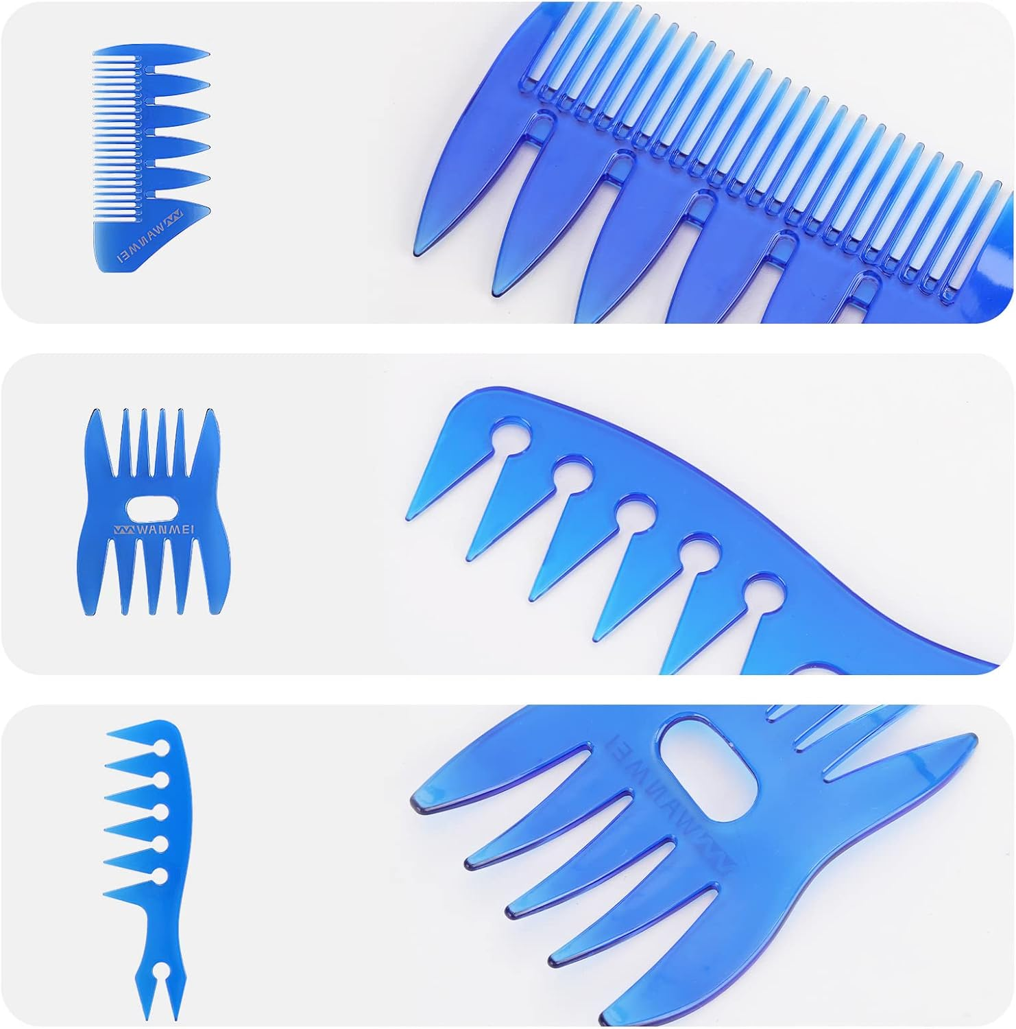 Tbestmax 6 Pcs Hair Comb Styling Set Tail Combs Afro Pick Pik Brushes African American Hair Brush Barber Blue - Amber-2Pcs image number 2