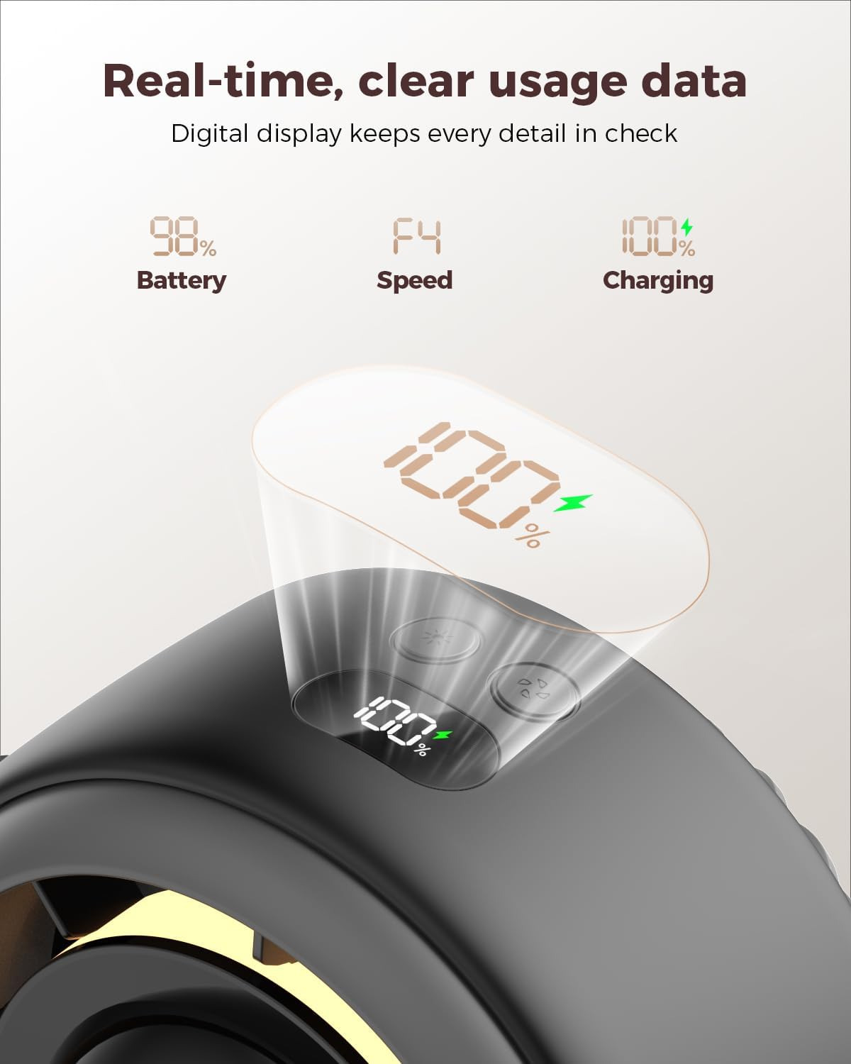 SWEETFULL Portable Pram Fan, 4 Speed Baby Stroller Fan, 360&deg; Rotate Clip on Fan with LED Display & Night Light, 4000Mah Rechargeable Quiet Mini Safe Fan for Desk, Car Seat, Hand, Travel, Black image number 6