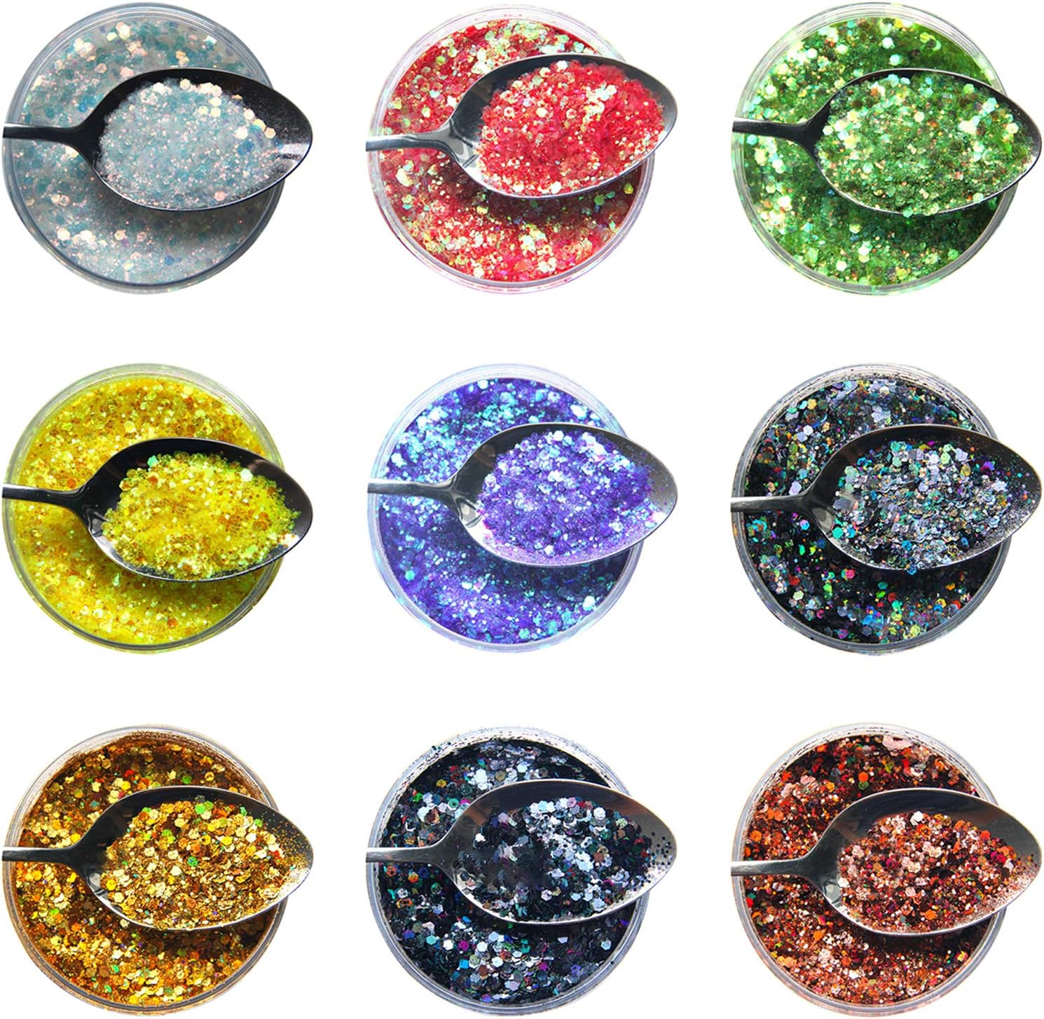 9 Pcs Mixed Nail Glitter Powder Sequins Shinning Colorful Nail Glitter Powder Sequins image number 4