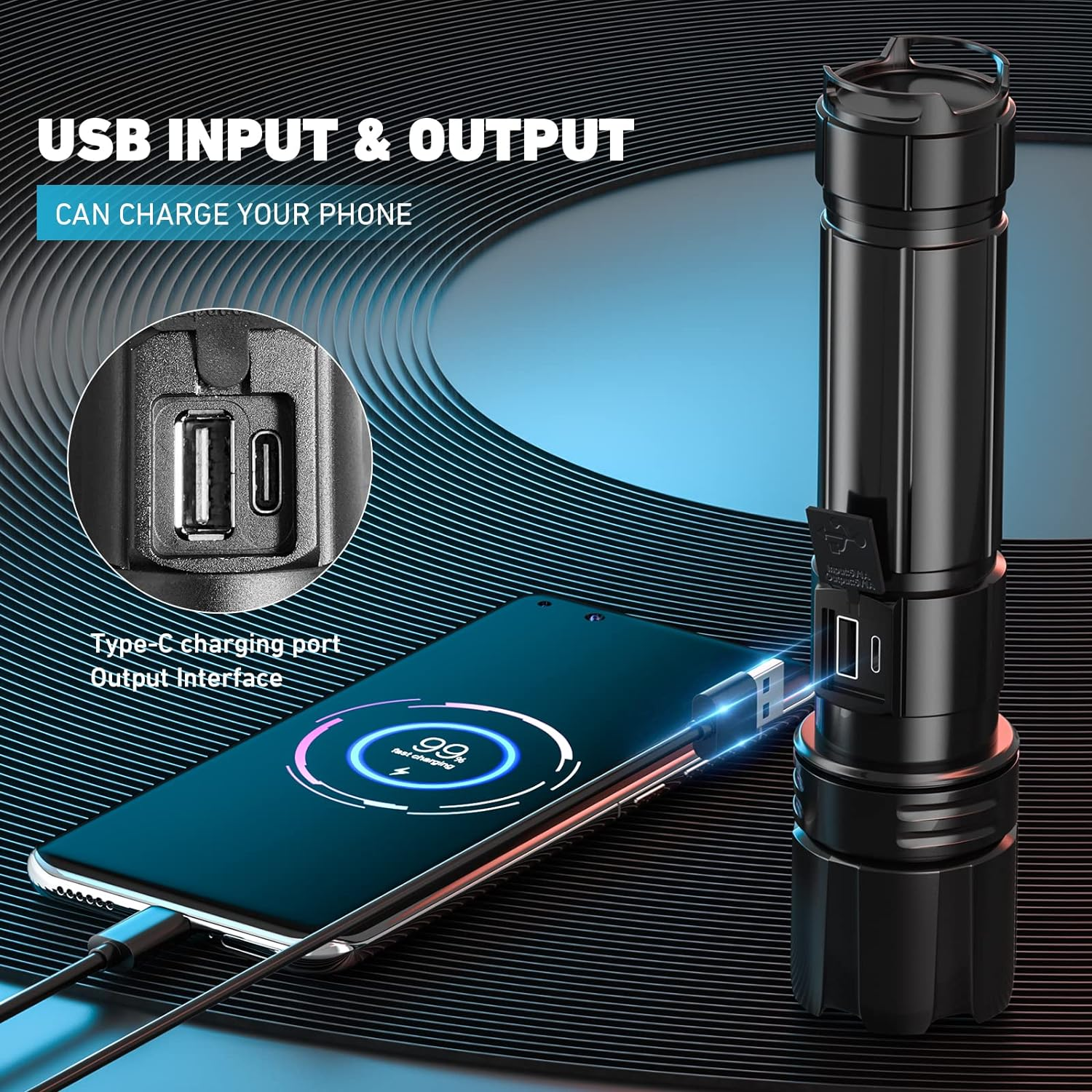 Rechargeable LED Flashlights High Lumens,900000 Lumen Super Bright Flashlight with USB Output, 14 Hours Runtime 5000Ɱah Large Capacity Flash Light, Powerful Flashlight for Home, Camping image number 2