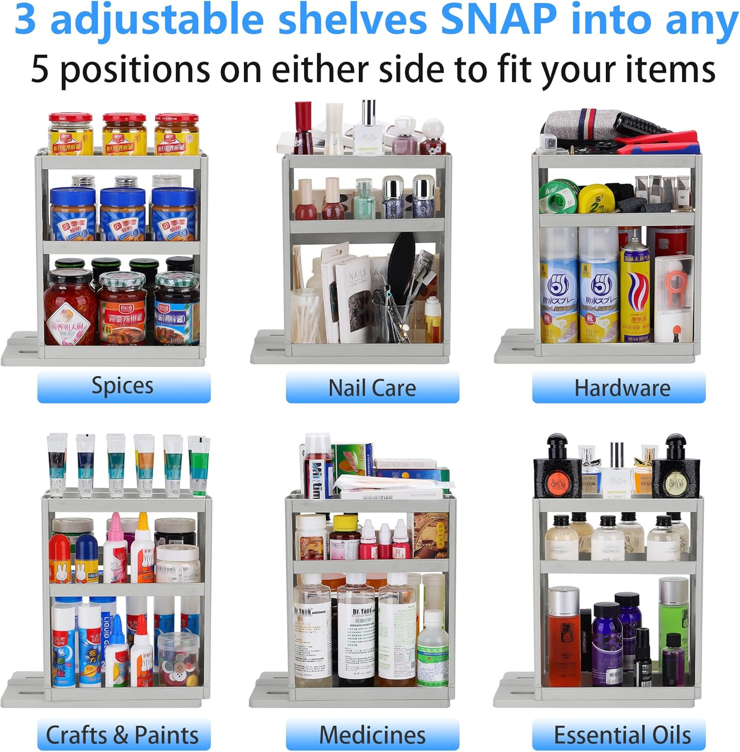 Wamlet Medicine Cabinet Organizer 2 Three-Decker Shelves Cabinet Storage Rack Organizer for Holding Vitamins, Supplements Cosmetics 10.82&rdquo;H X 5.82&rdquo;W X 10.43&rdquo;D (Advanced Grey)