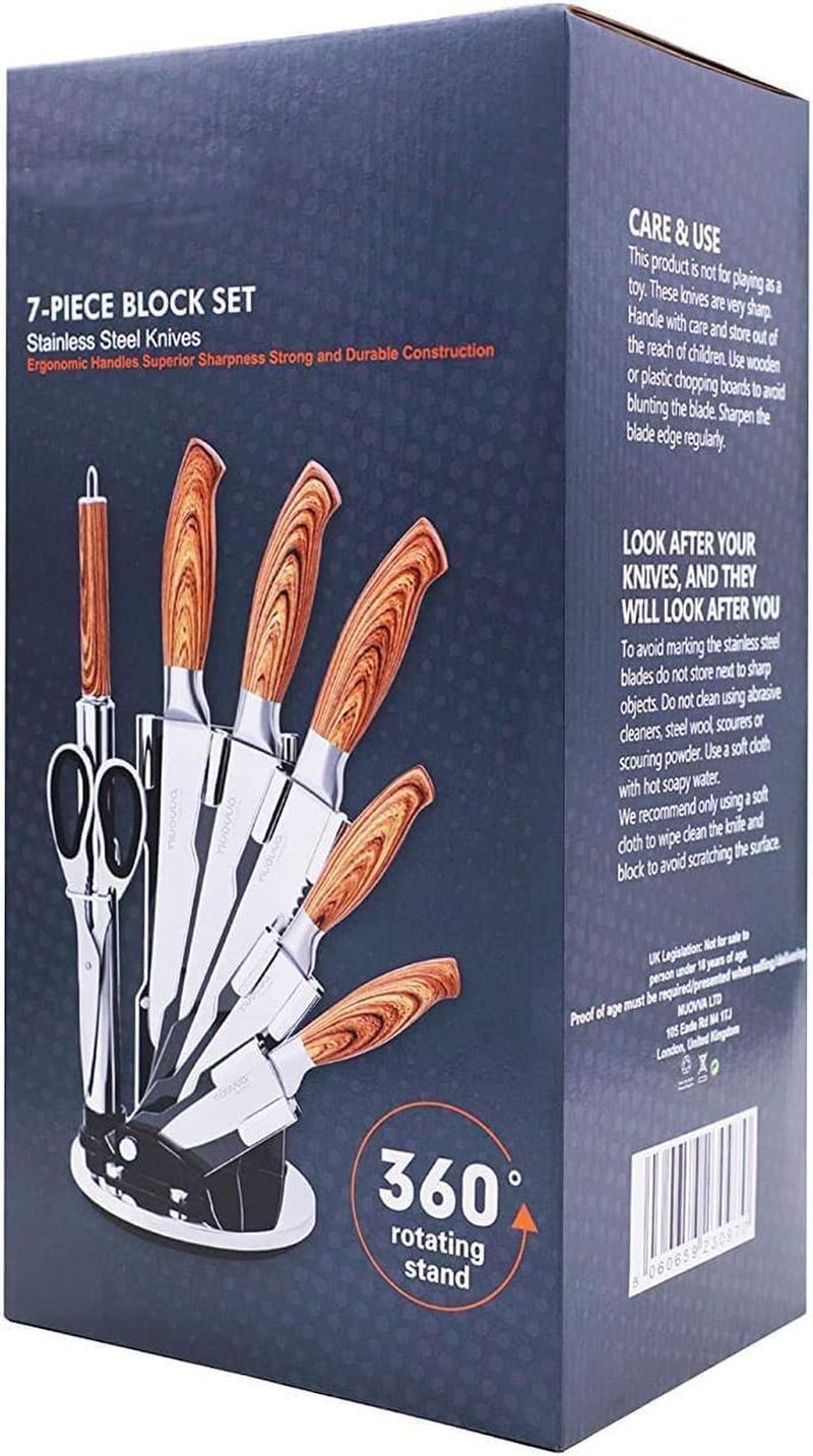 Kitchen Knife Set,6-Pieces Black Sharp Knife Set for Kitchen, Non-Stick Non-Slip Stainless Steel Chef Knife Set with Universal Knife Block Suitable for Home Restaurant (Wooden Handle Steel) image number 2